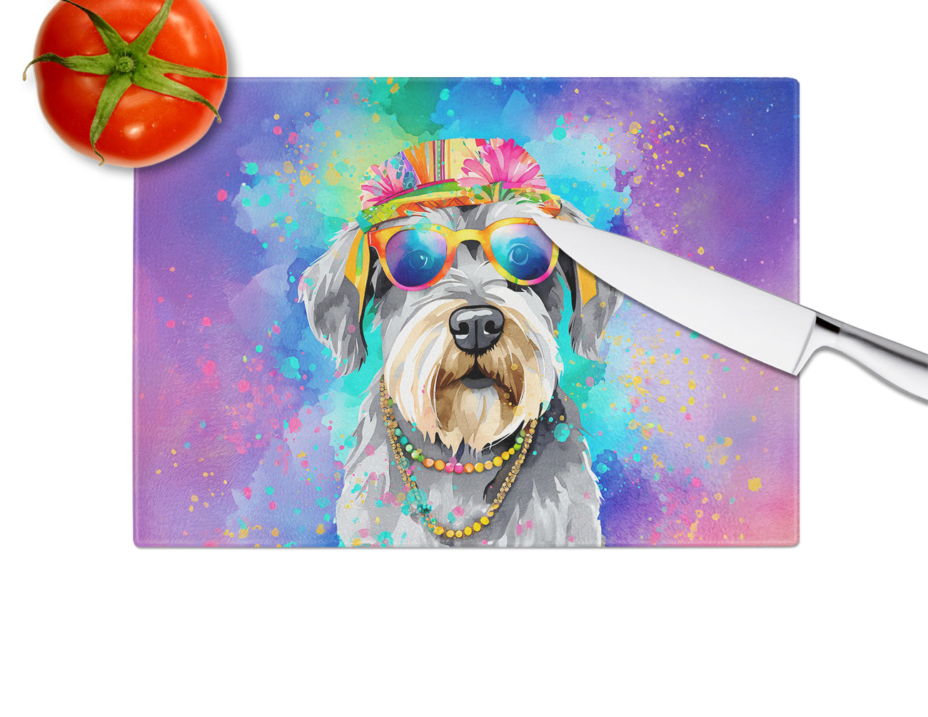 Schnauzer Hippie Dawg Glass Cutting Board