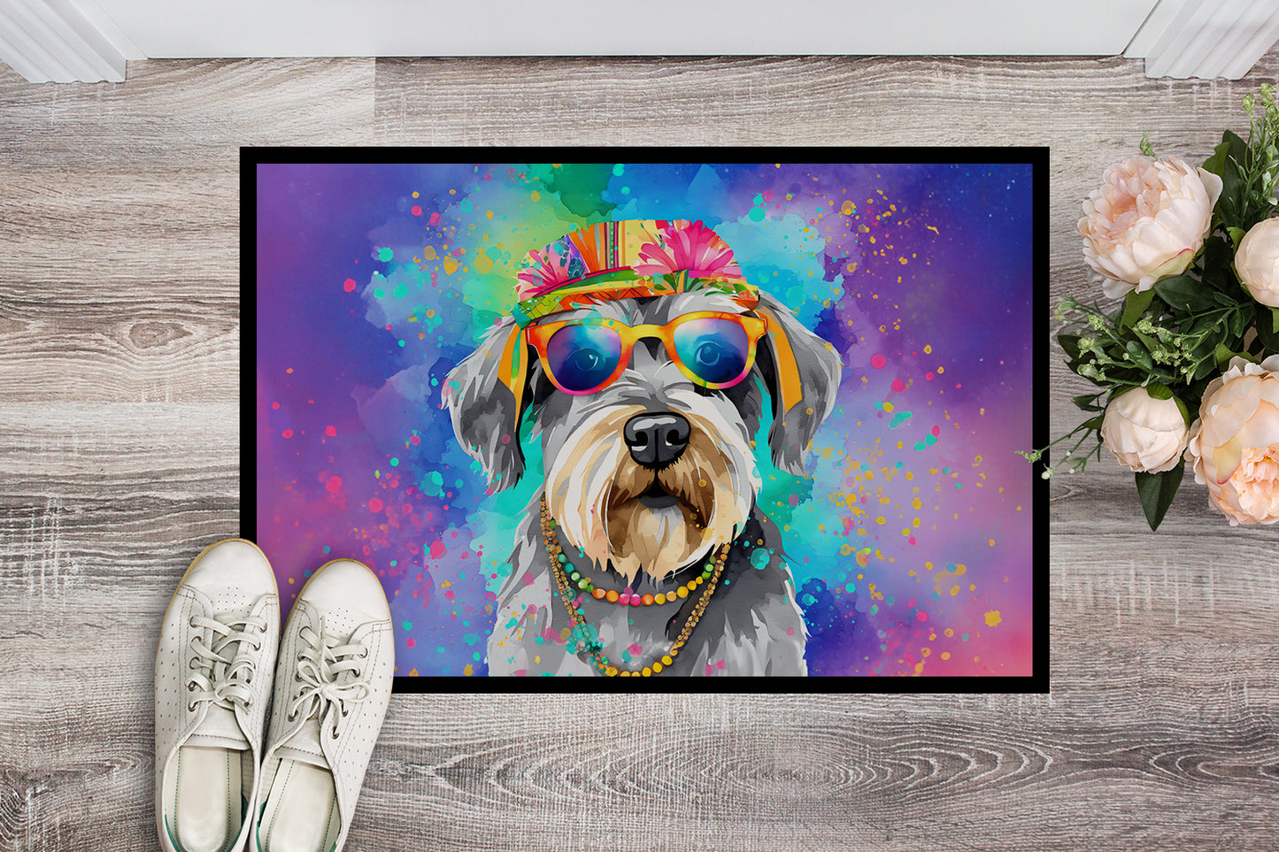 Schnauzer Hippie Dawg Doormat