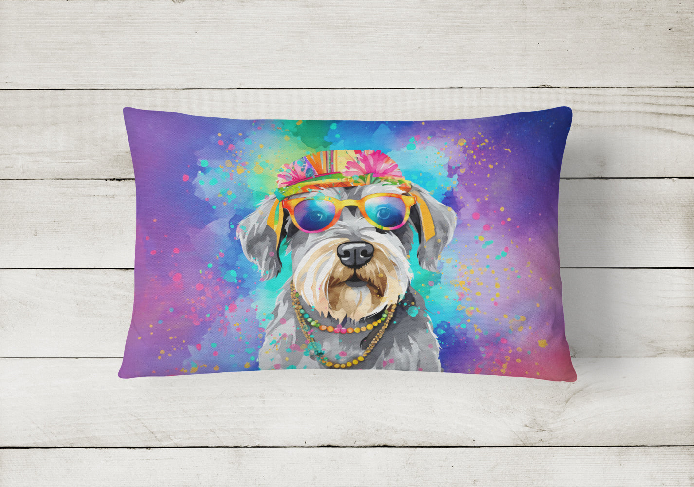 Schnauzer Hippie Dawg Throw Pillow