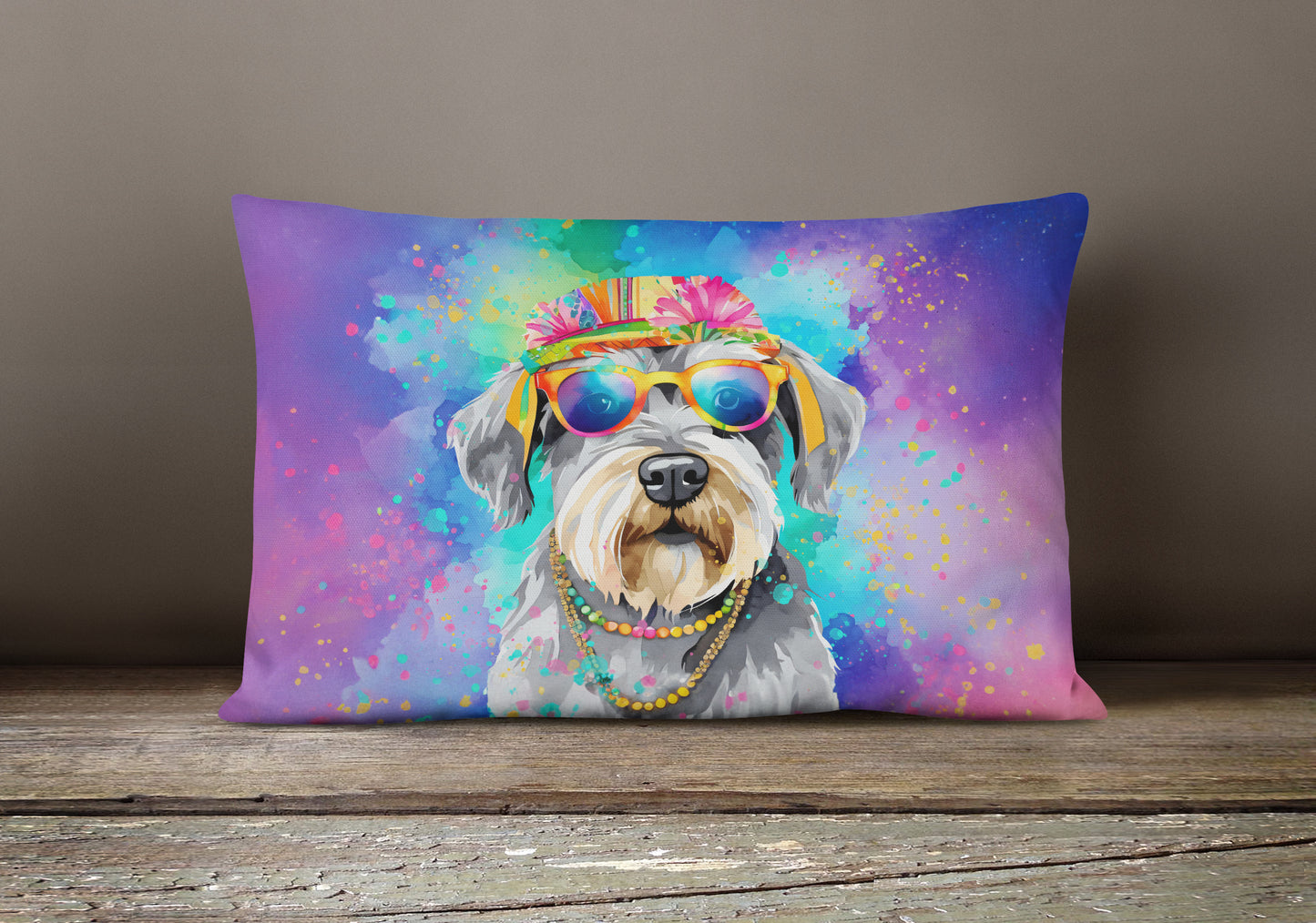 Schnauzer Hippie Dawg Throw Pillow