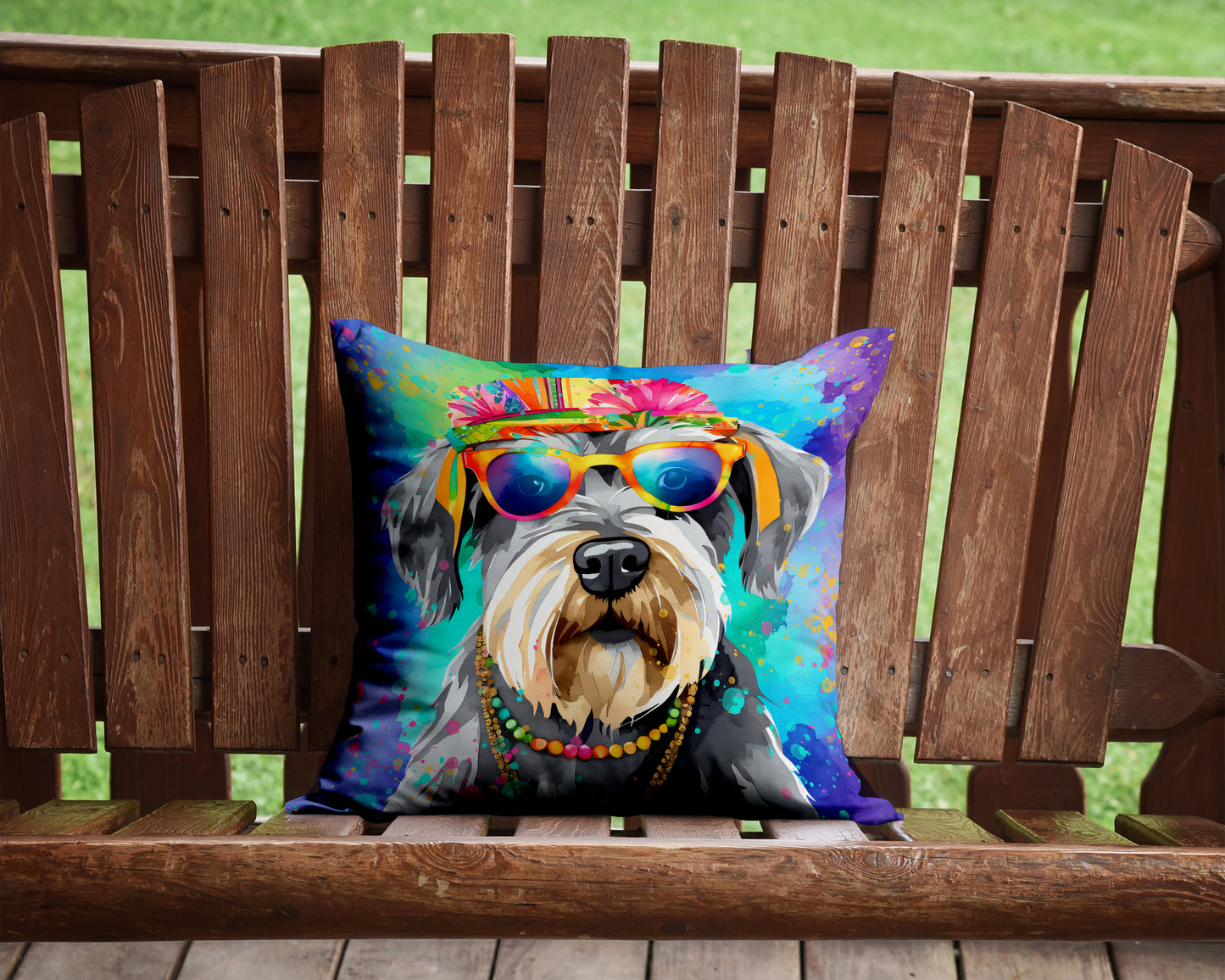 Schnauzer Hippie Dawg Throw Pillow