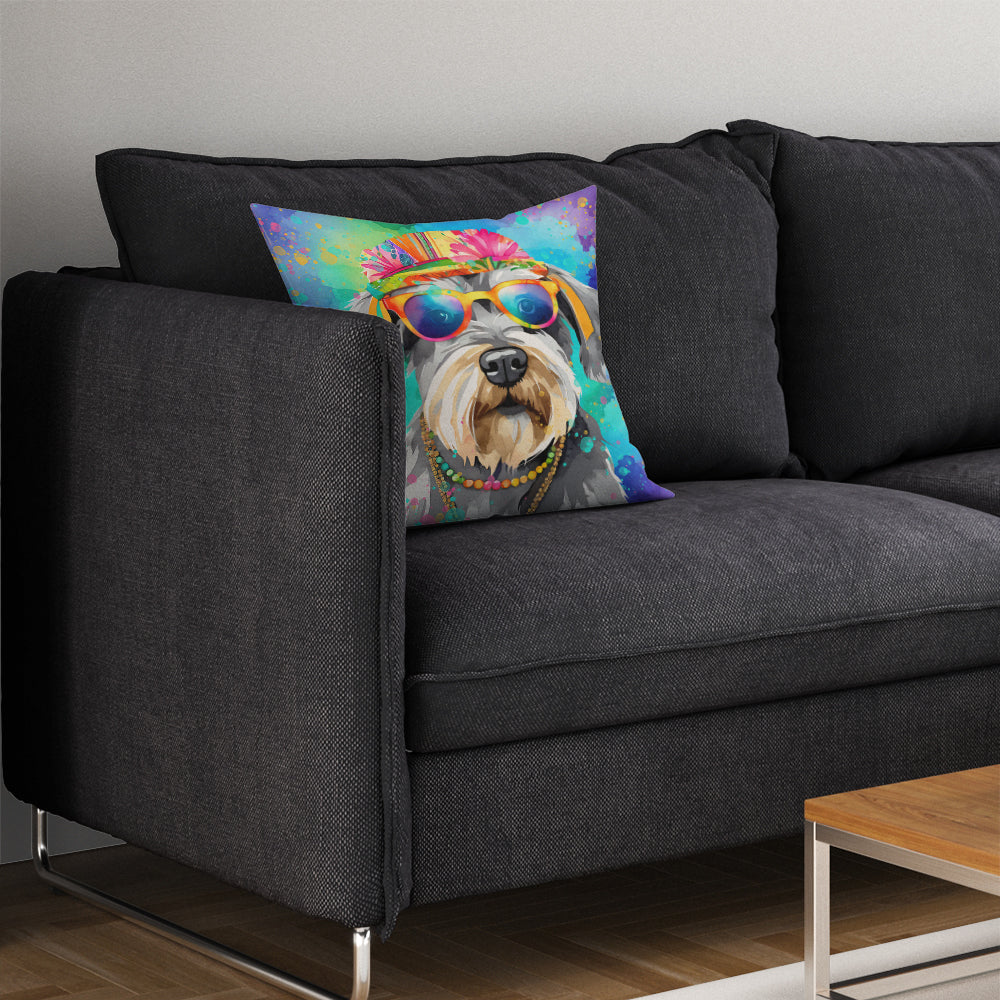 Schnauzer Hippie Dawg Throw Pillow