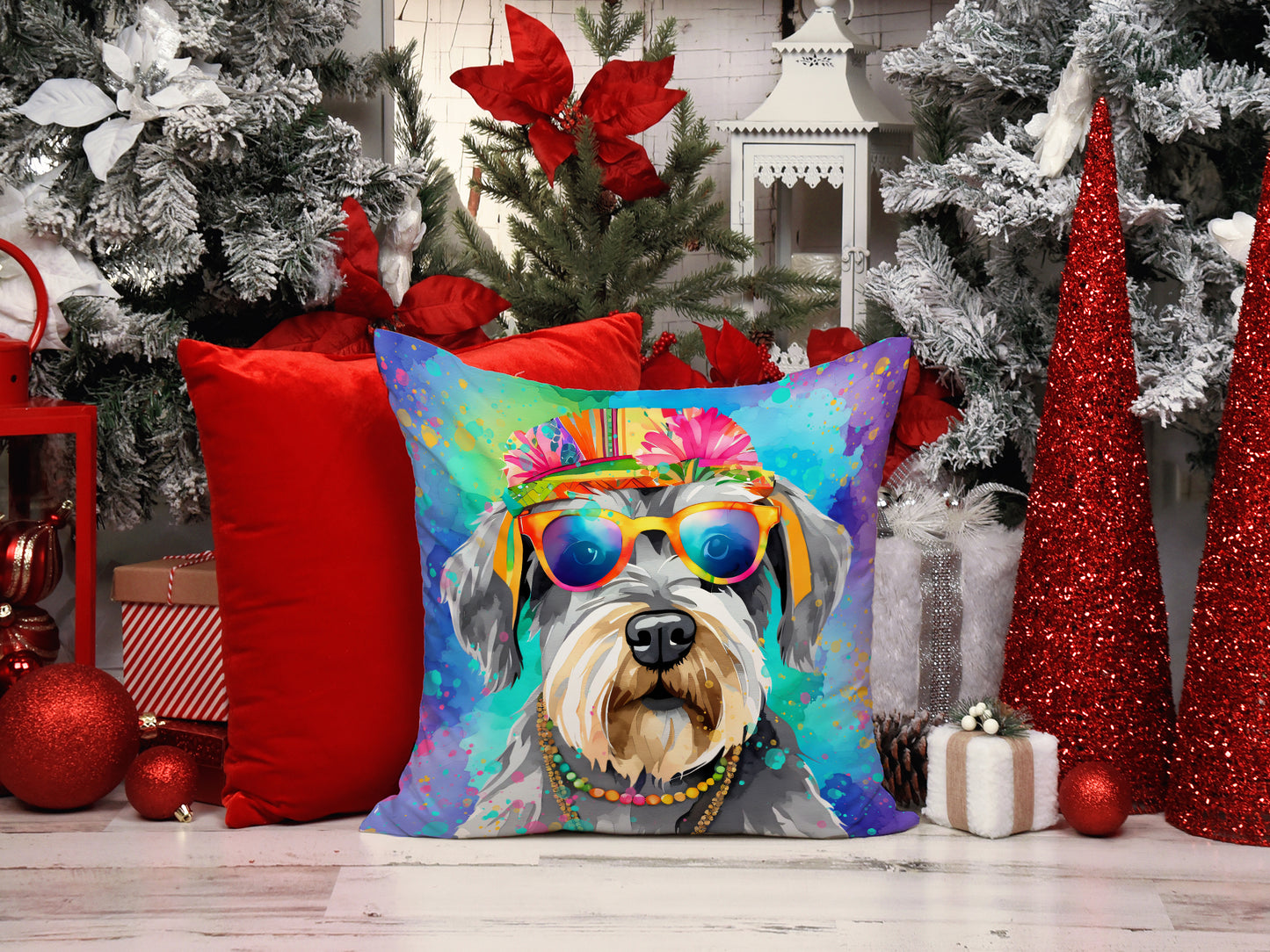 Schnauzer Hippie Dawg Throw Pillow