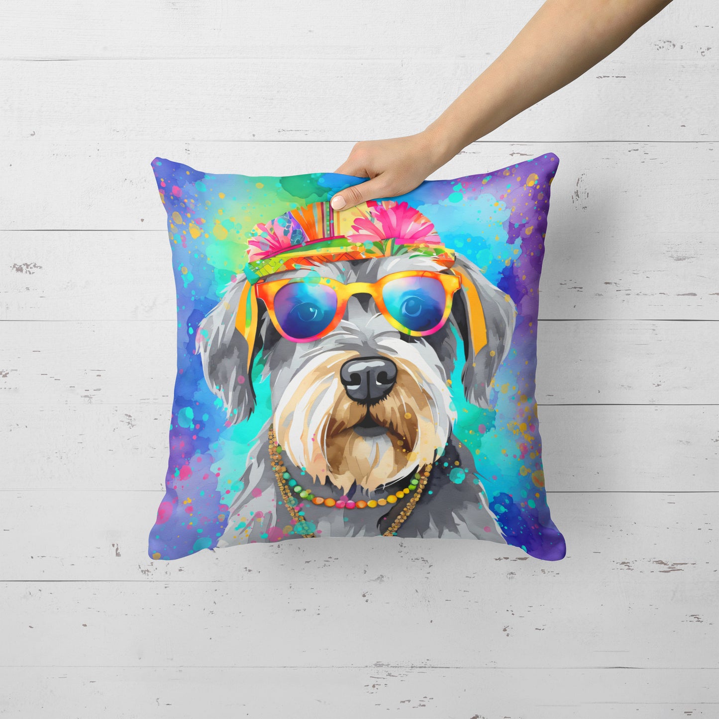 Schnauzer Hippie Dawg Throw Pillow