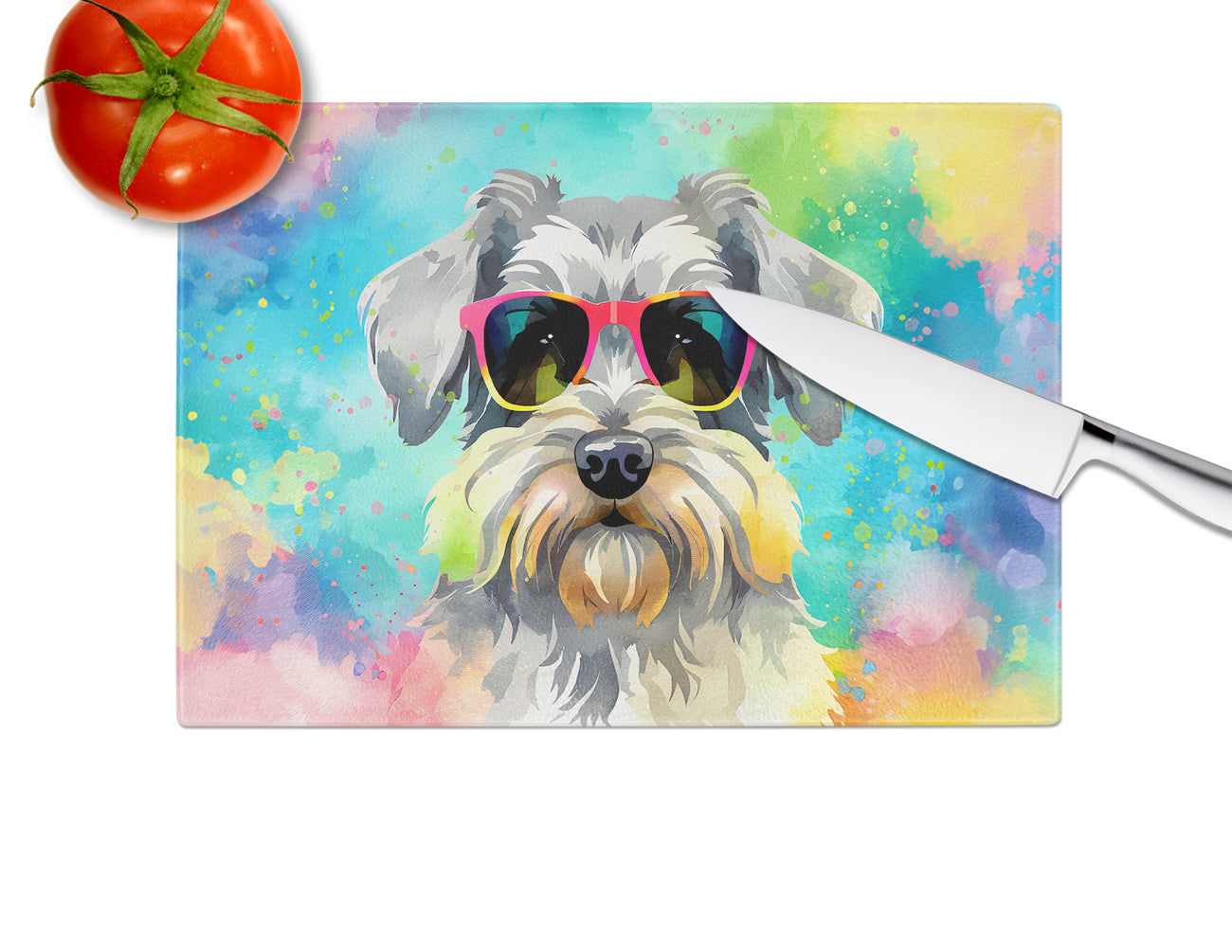 Schnauzer Hippie Dawg Glass Cutting Board