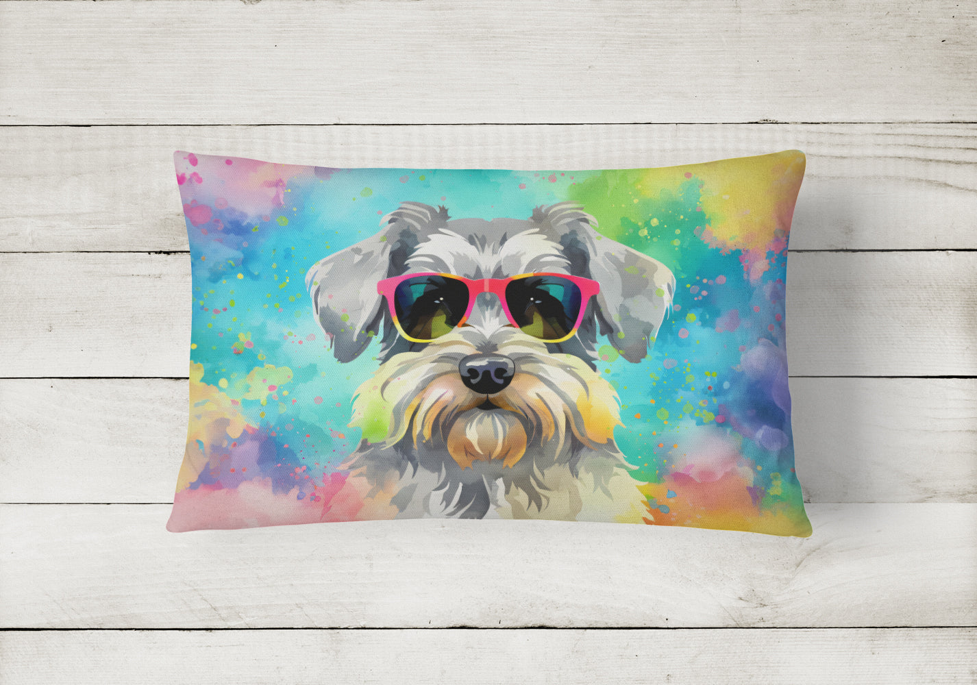 Schnauzer Hippie Dawg Throw Pillow