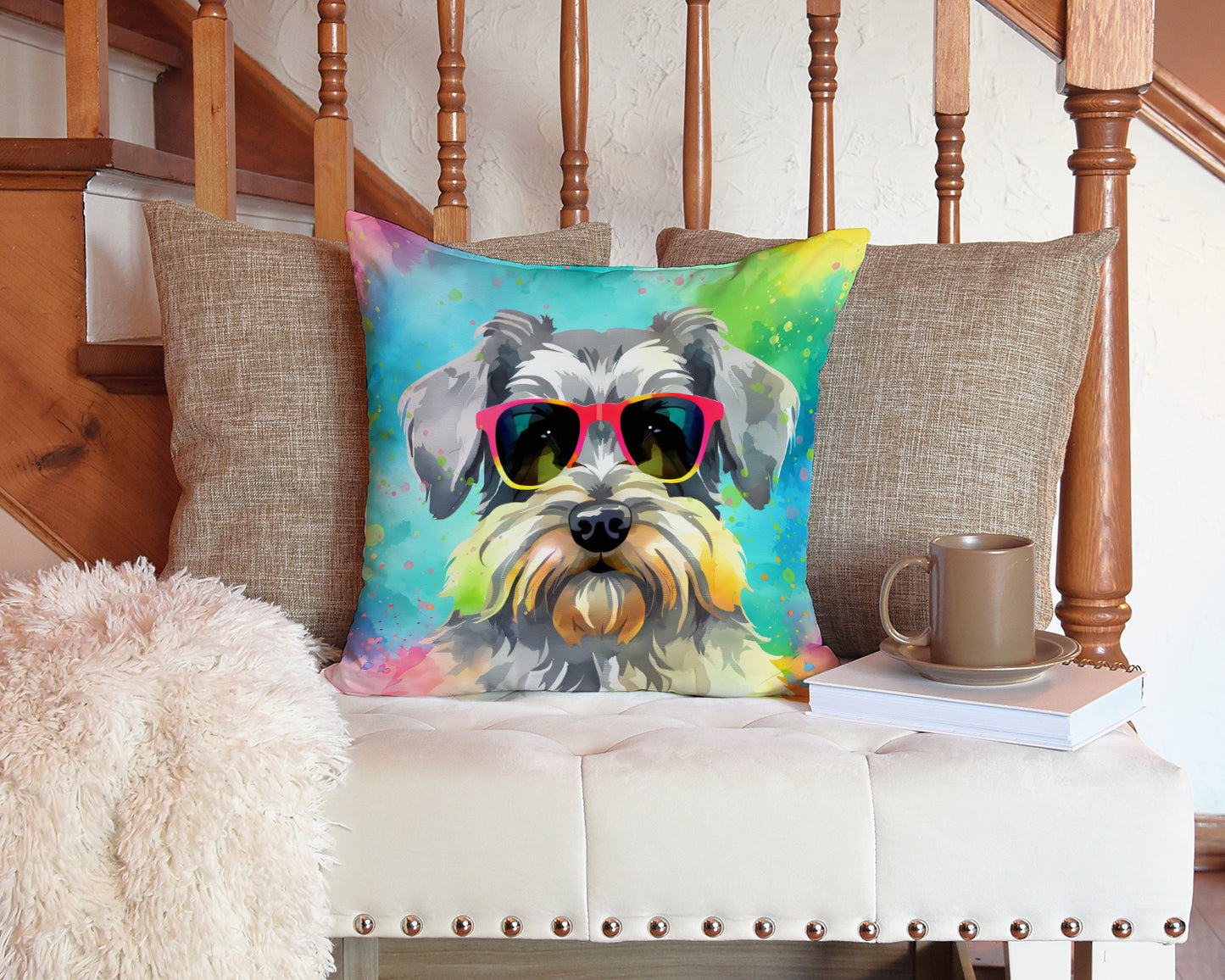 Schnauzer Hippie Dawg Throw Pillow