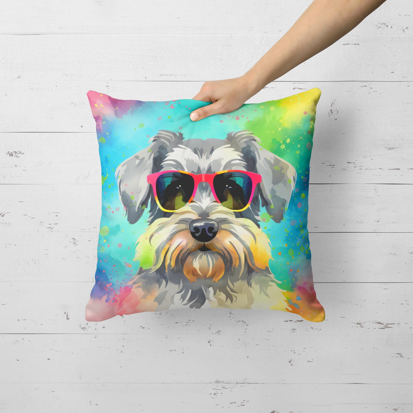 Schnauzer Hippie Dawg Throw Pillow