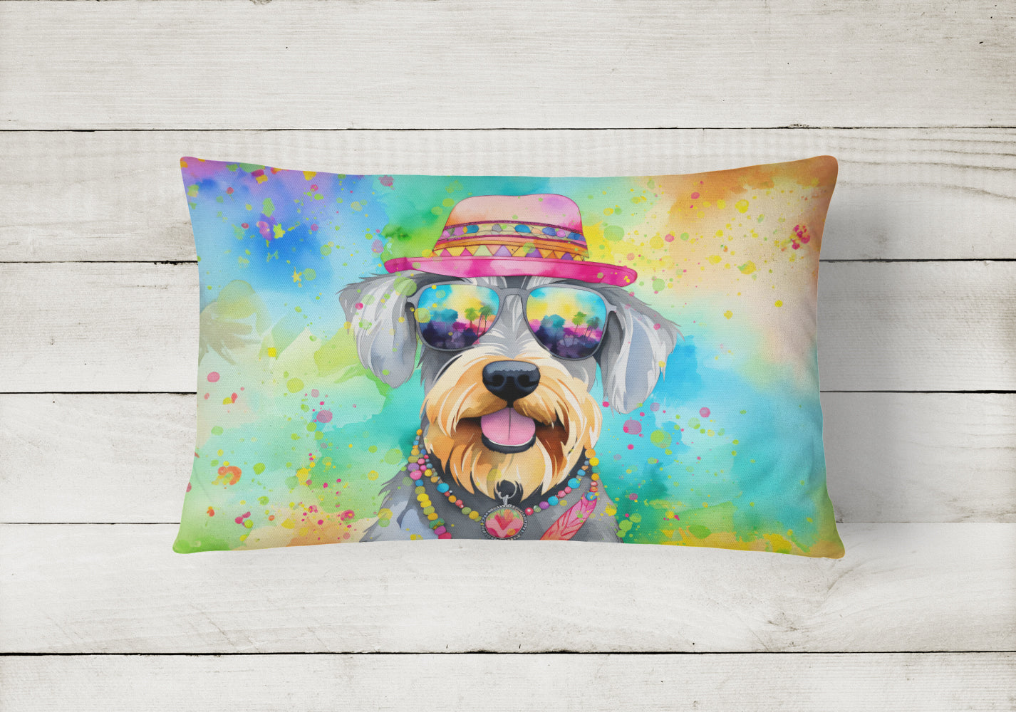 Schnauzer Hippie Dawg Throw Pillow