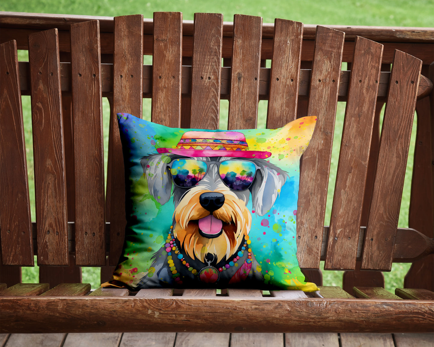 Schnauzer Hippie Dawg Throw Pillow