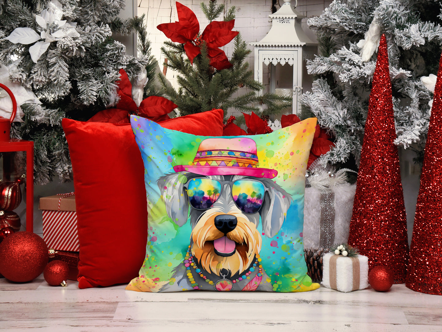 Schnauzer Hippie Dawg Throw Pillow