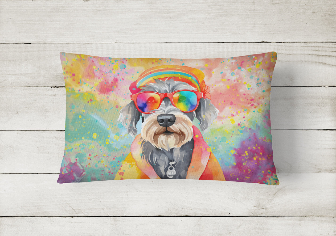 Schnauzer Hippie Dawg Throw Pillow