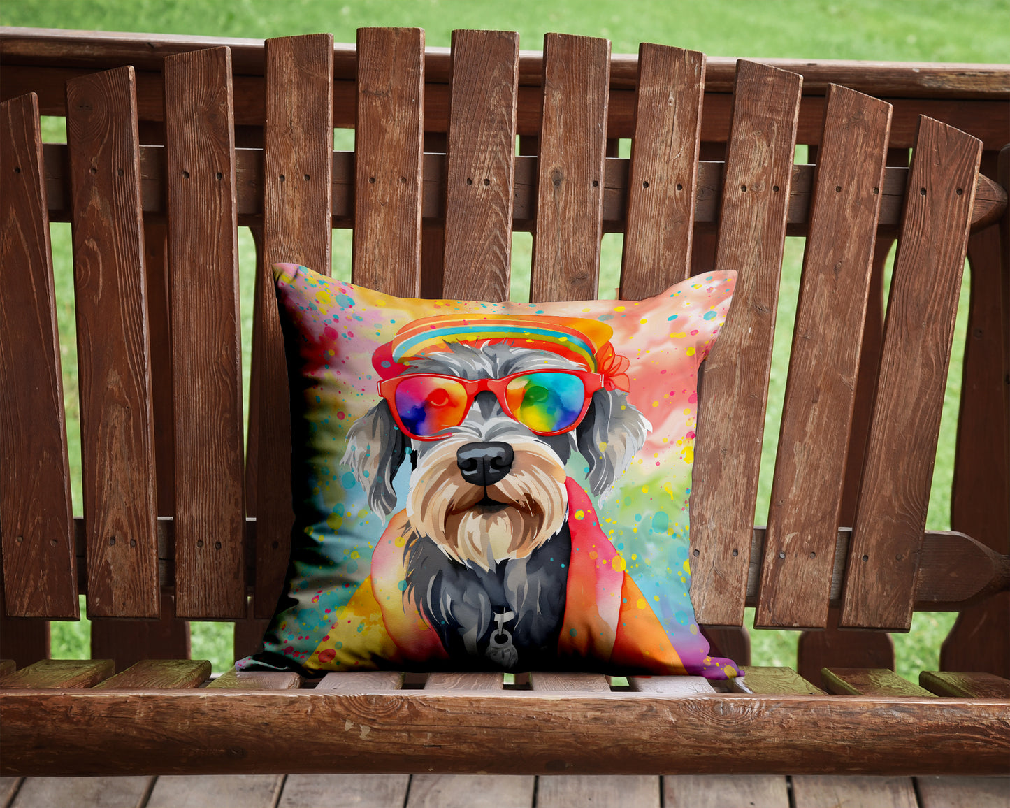 Schnauzer Hippie Dawg Throw Pillow