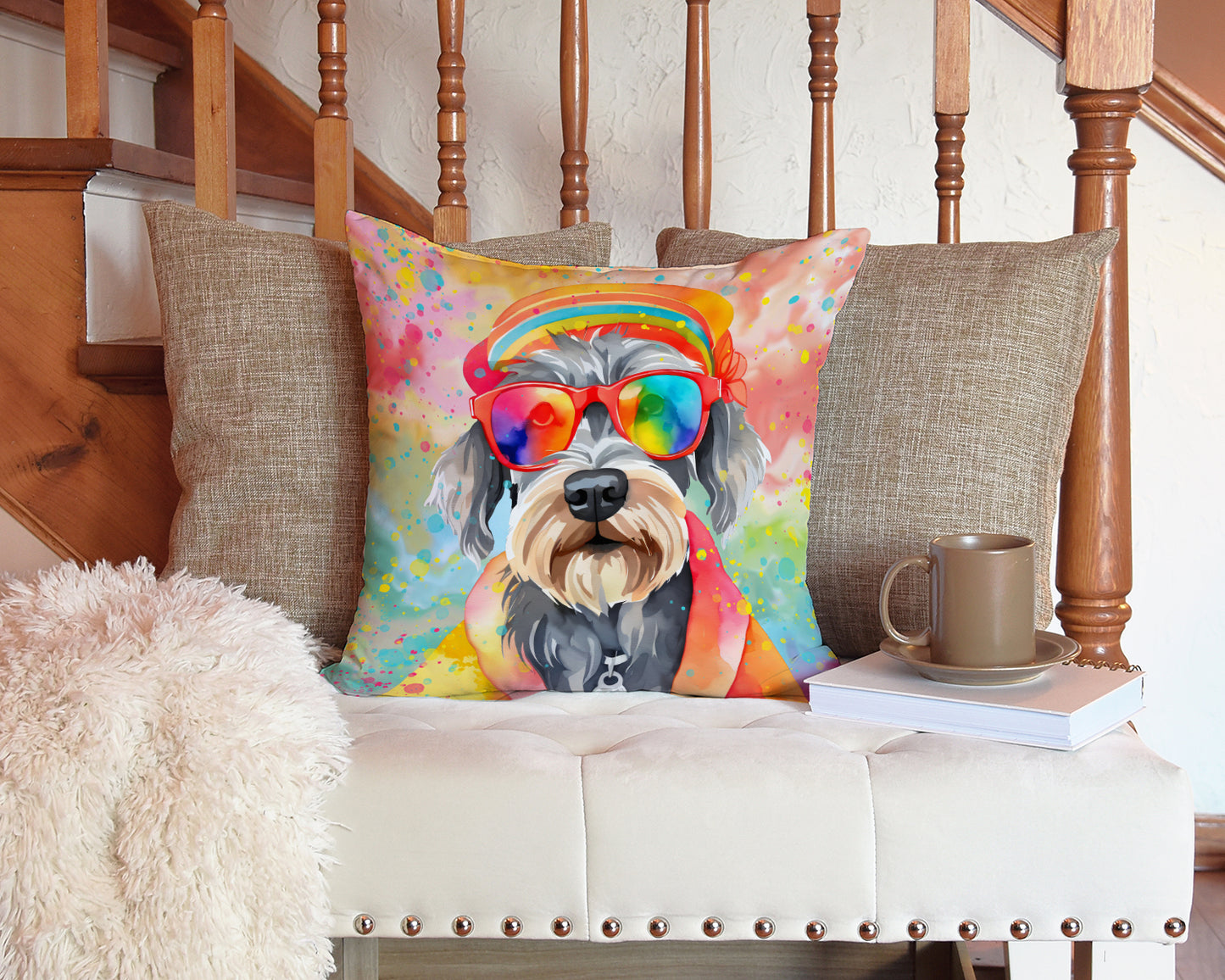 Schnauzer Hippie Dawg Throw Pillow