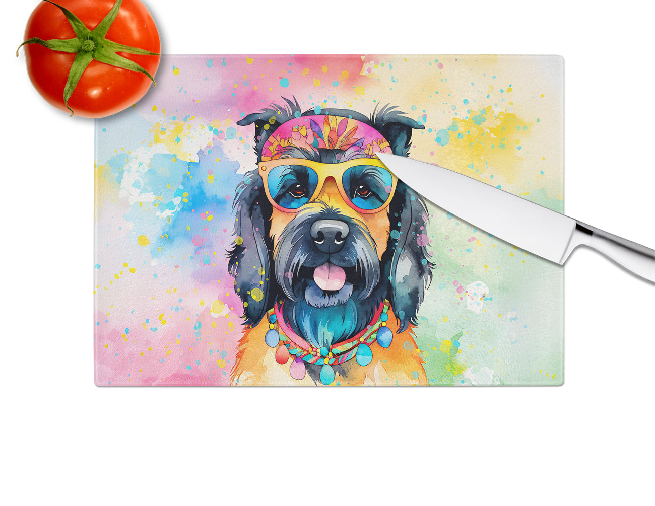 Scottish Terrier Hippie Dawg Glass Cutting Board