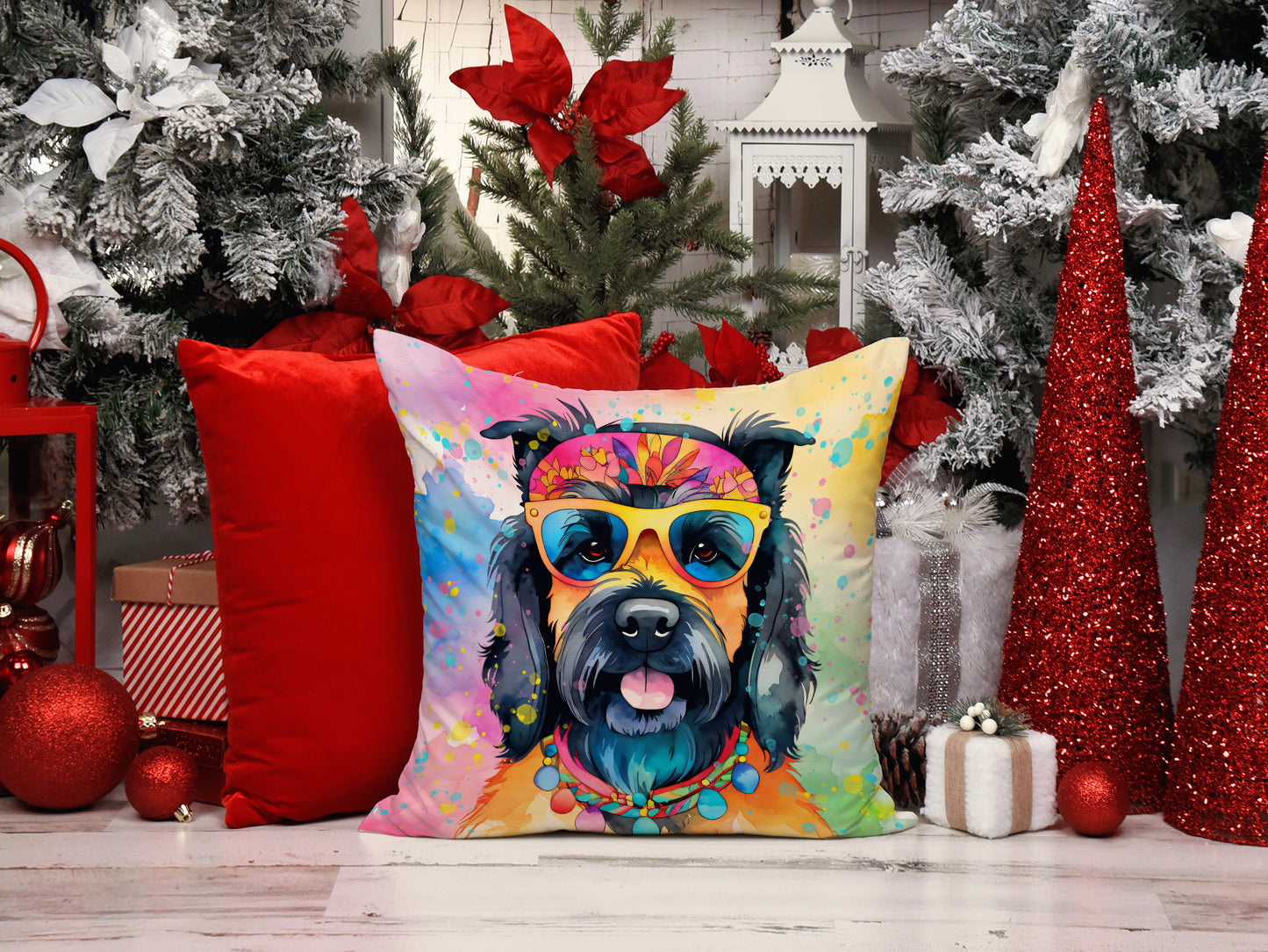 Scottish Terrier Hippie Dawg Throw Pillow