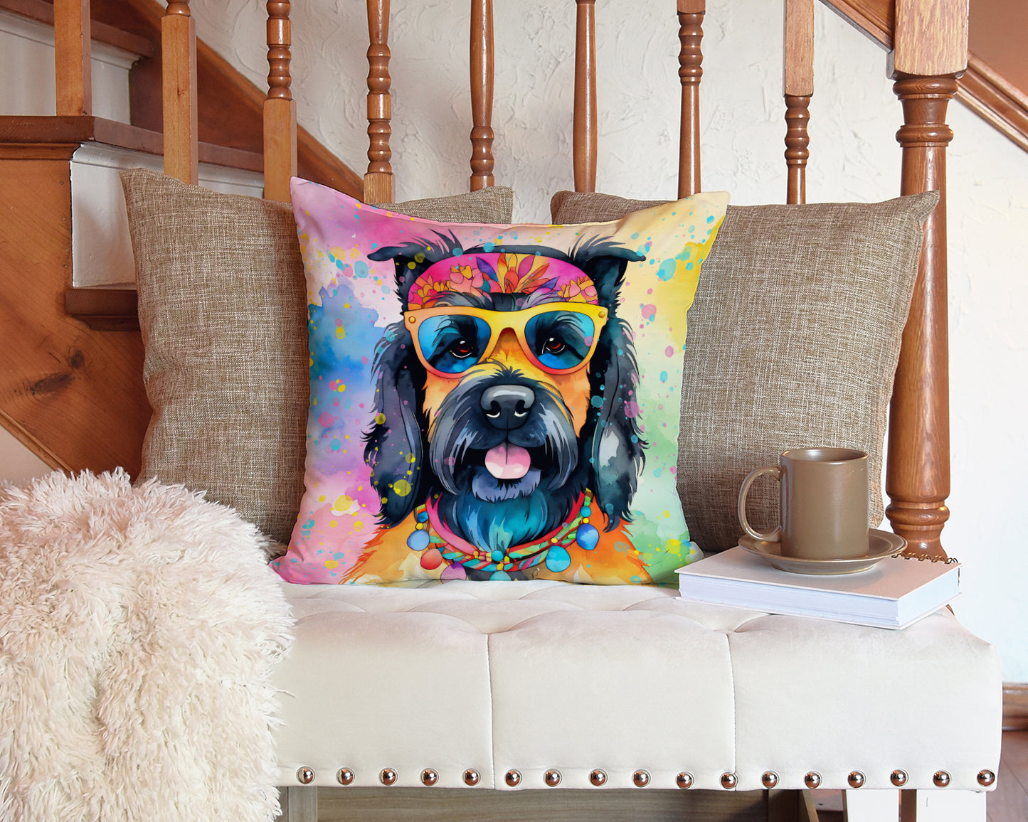 Scottish Terrier Hippie Dawg Throw Pillow