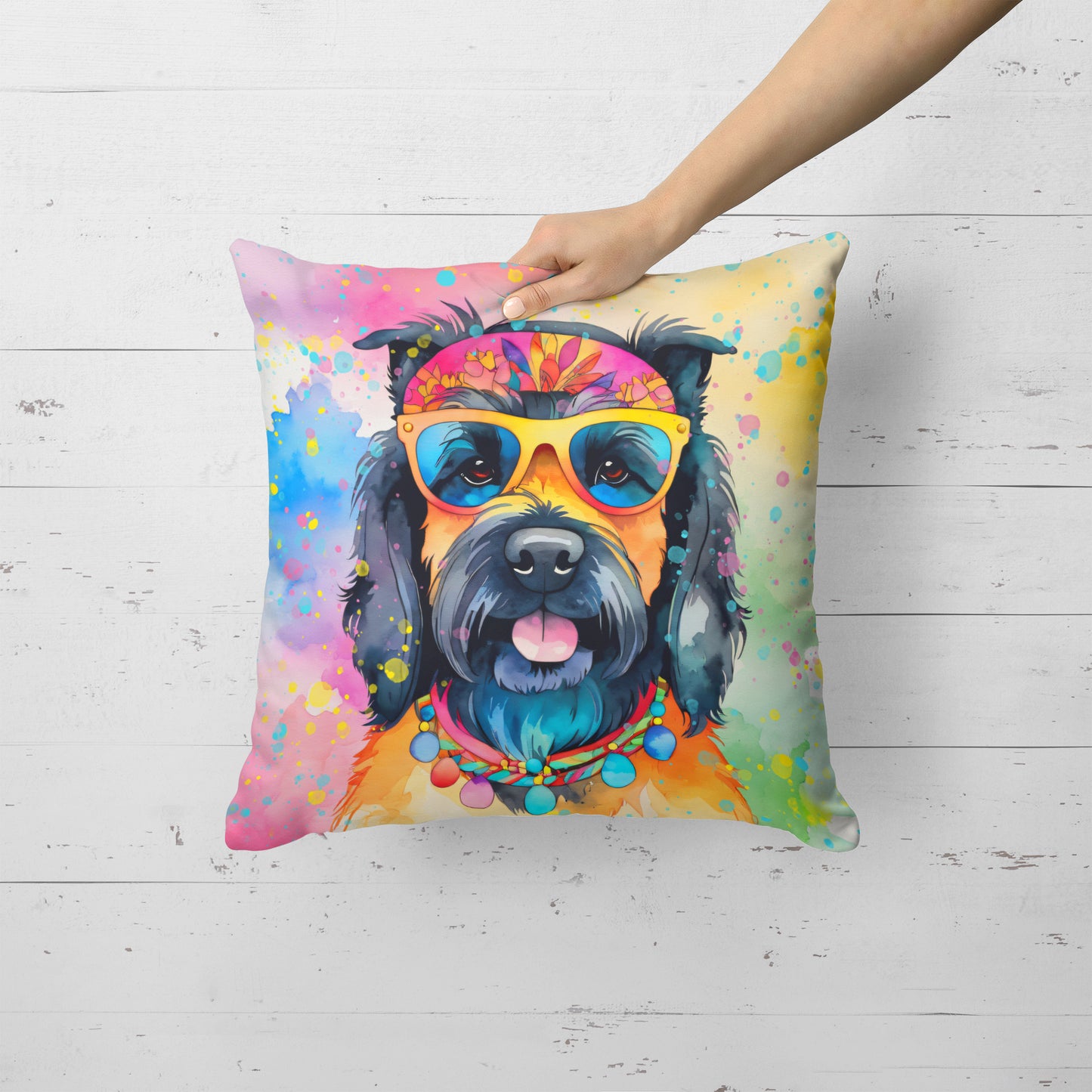 Scottish Terrier Hippie Dawg Throw Pillow