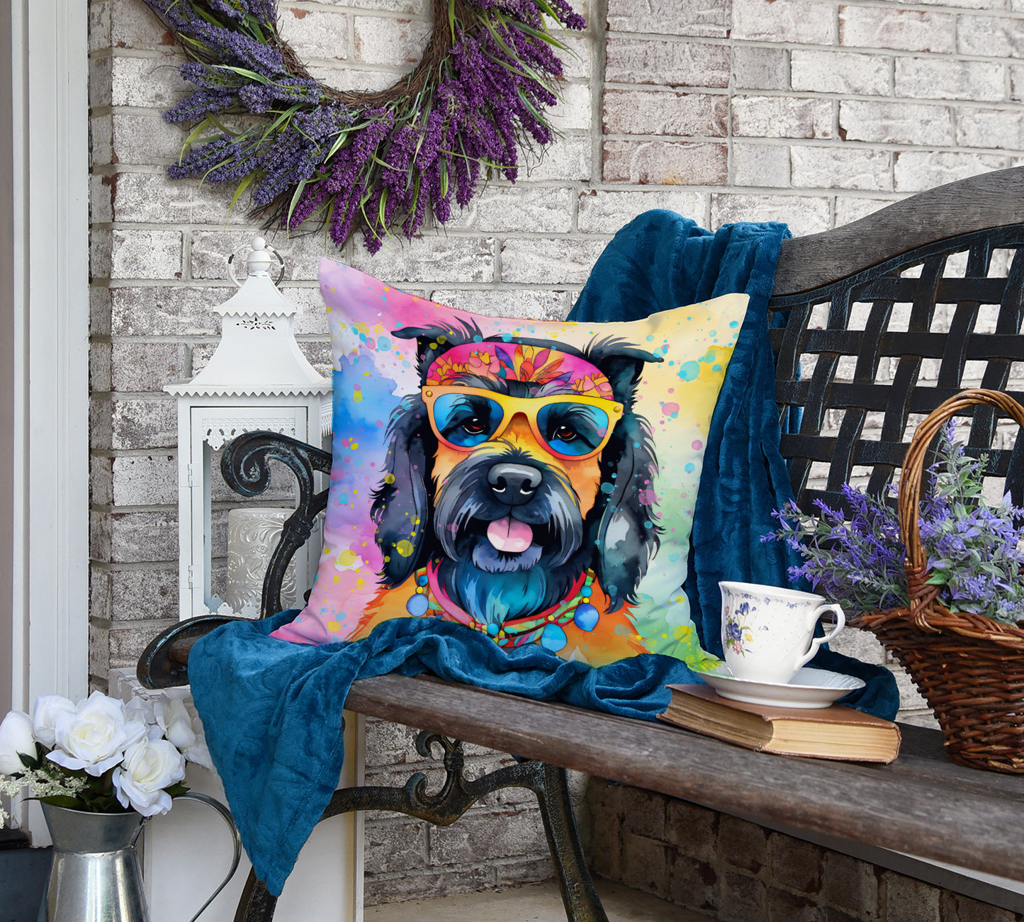 Scottish Terrier Hippie Dawg Throw Pillow