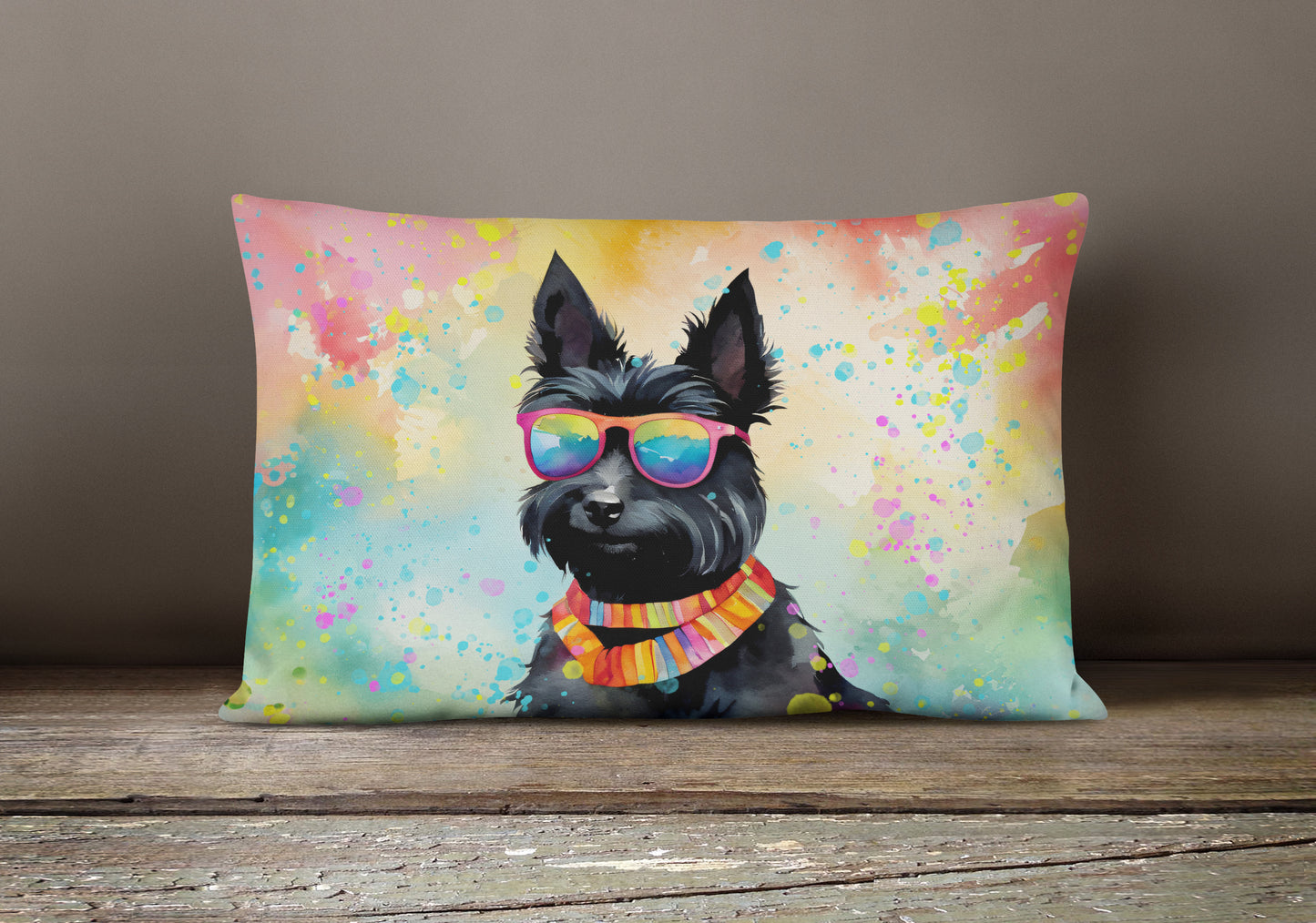 Scottish Terrier Hippie Dawg Throw Pillow