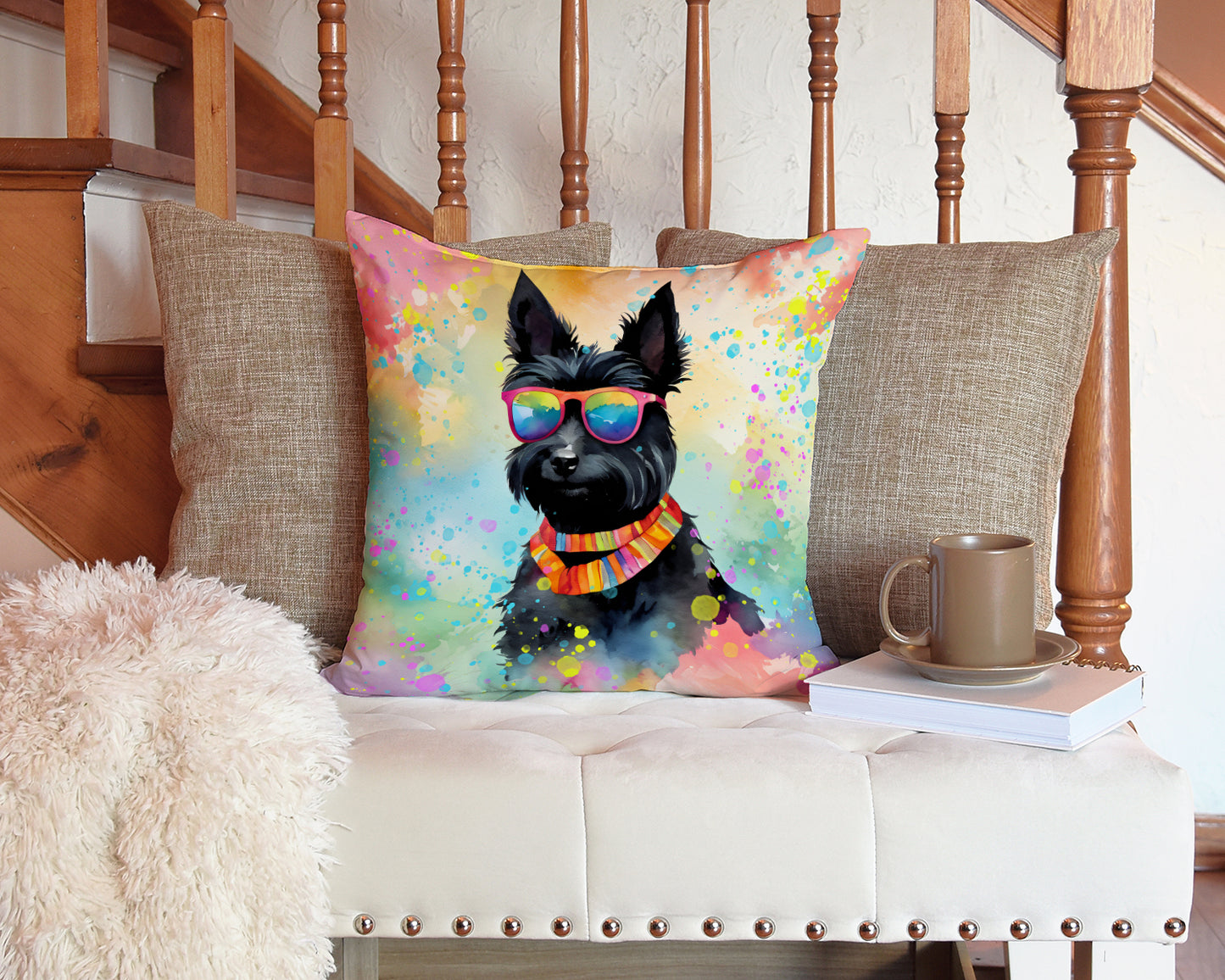 Scottish Terrier Hippie Dawg Throw Pillow