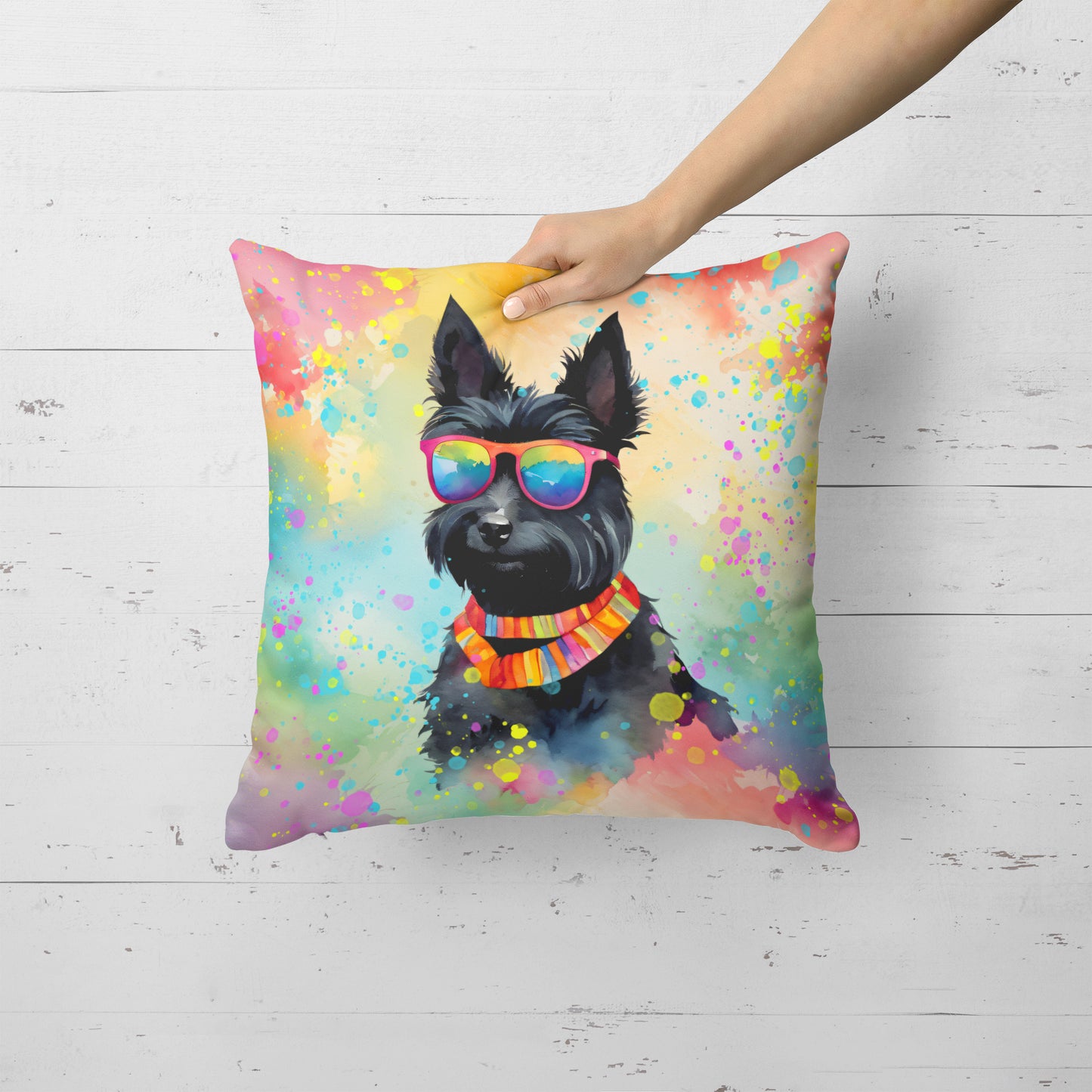 Scottish Terrier Hippie Dawg Throw Pillow