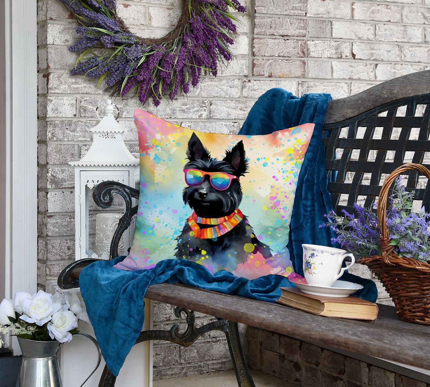 Scottish Terrier Hippie Dawg Throw Pillow