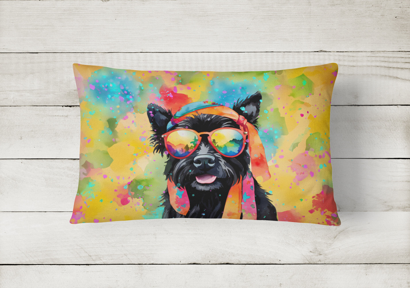 Scottish Terrier Hippie Dawg Throw Pillow