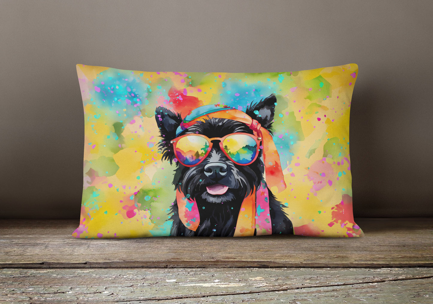 Scottish Terrier Hippie Dawg Throw Pillow