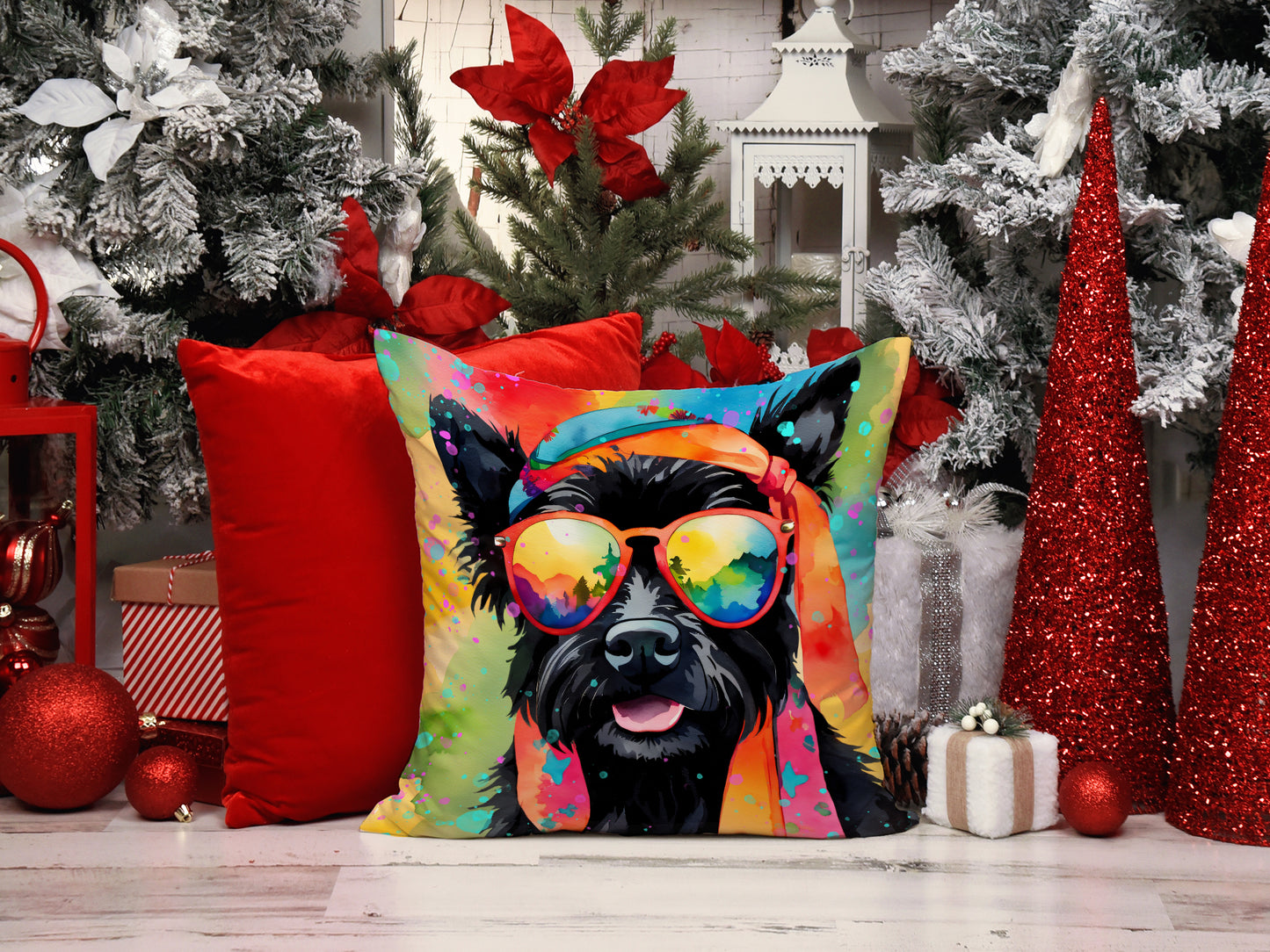 Scottish Terrier Hippie Dawg Throw Pillow