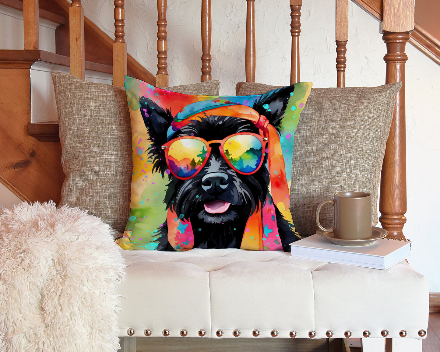 Scottish Terrier Hippie Dawg Throw Pillow