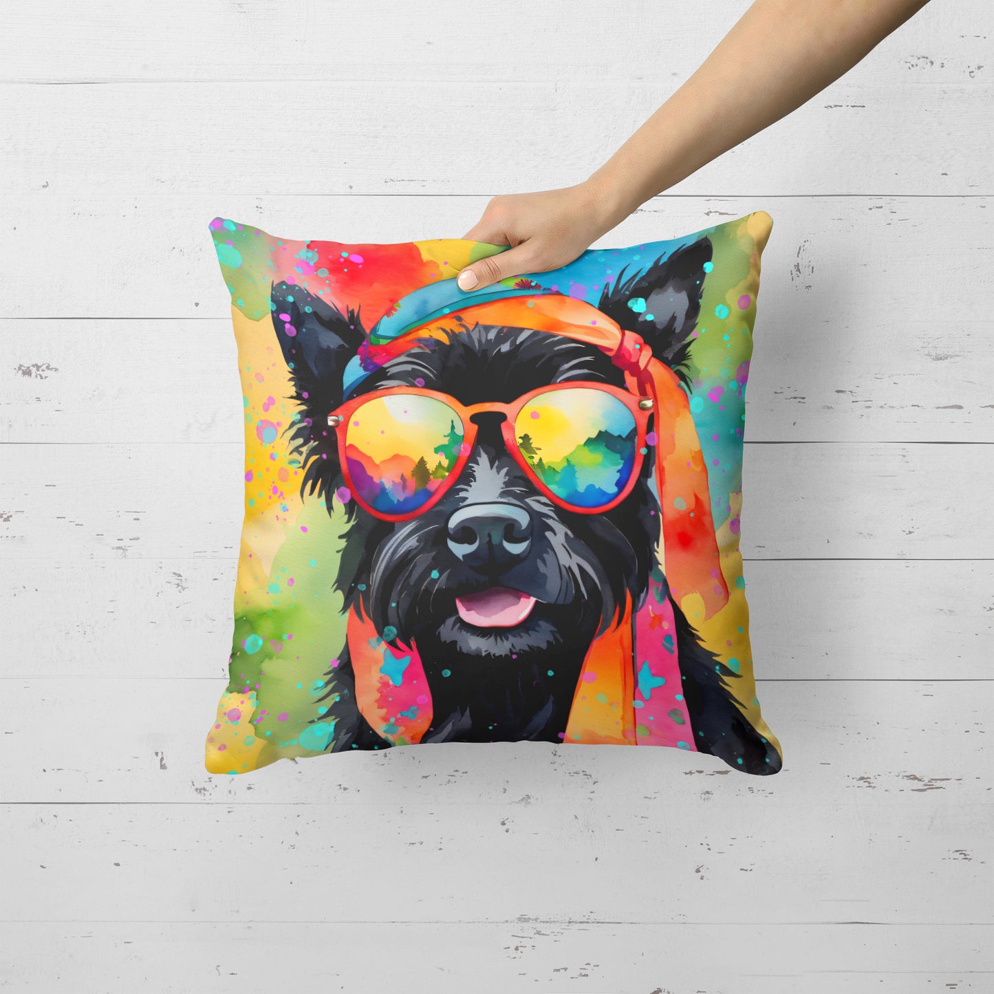 Scottish Terrier Hippie Dawg Throw Pillow