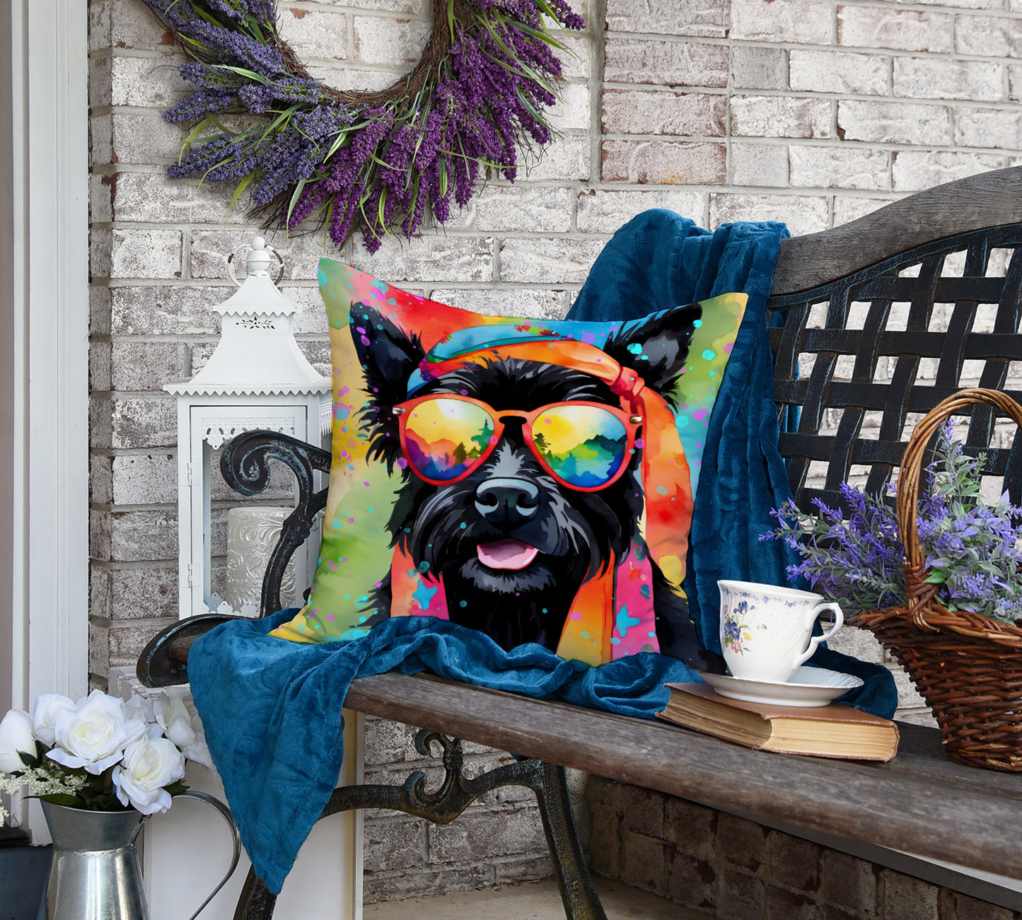 Scottish Terrier Hippie Dawg Throw Pillow