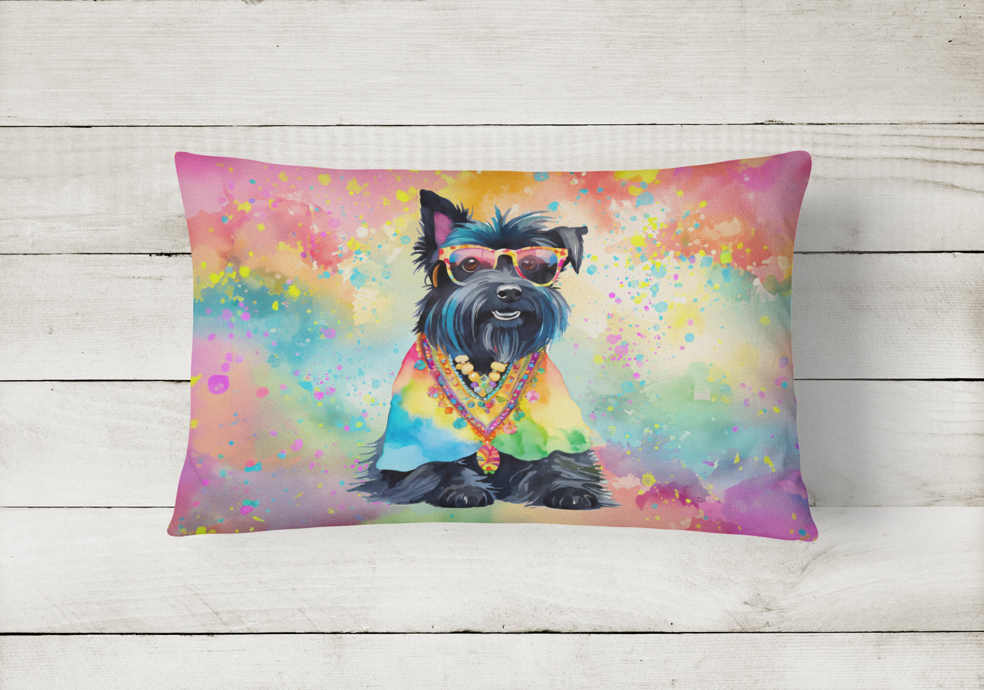 Scottish Terrier Hippie Dawg Throw Pillow