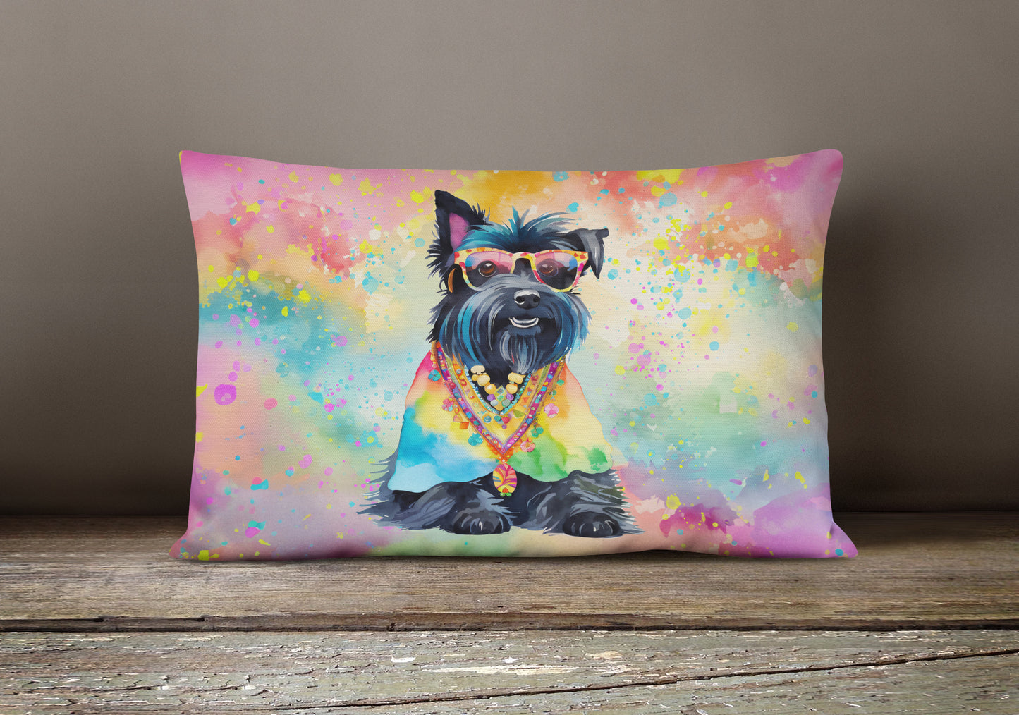 Scottish Terrier Hippie Dawg Throw Pillow