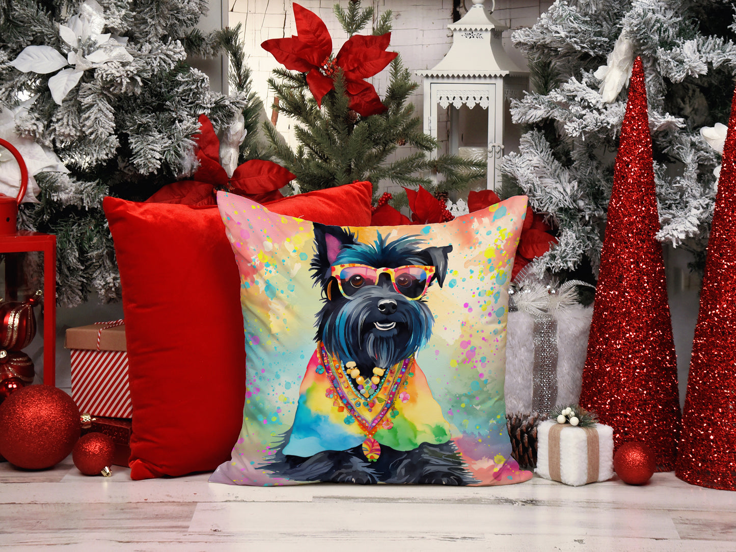 Scottish Terrier Hippie Dawg Throw Pillow