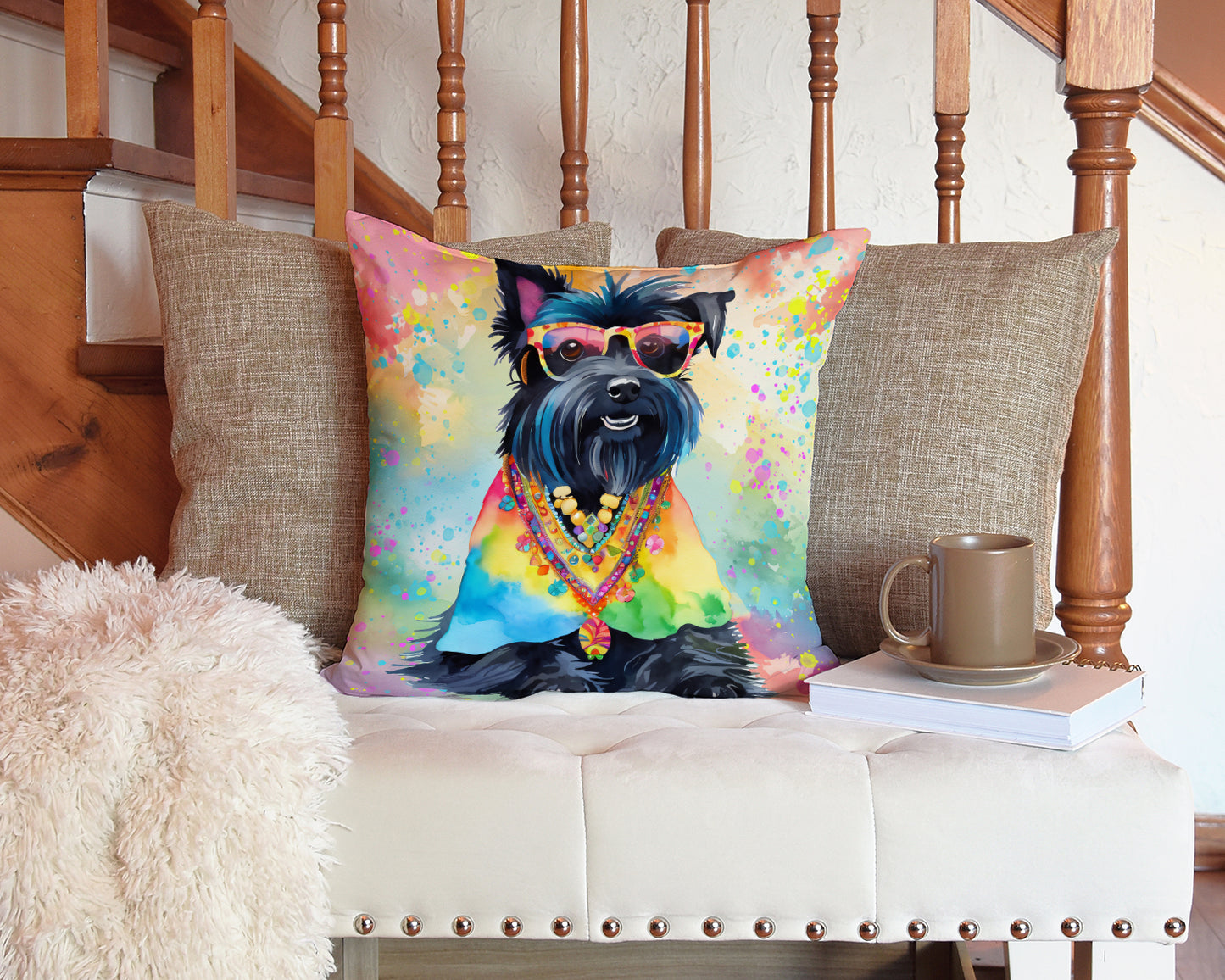 Scottish Terrier Hippie Dawg Throw Pillow