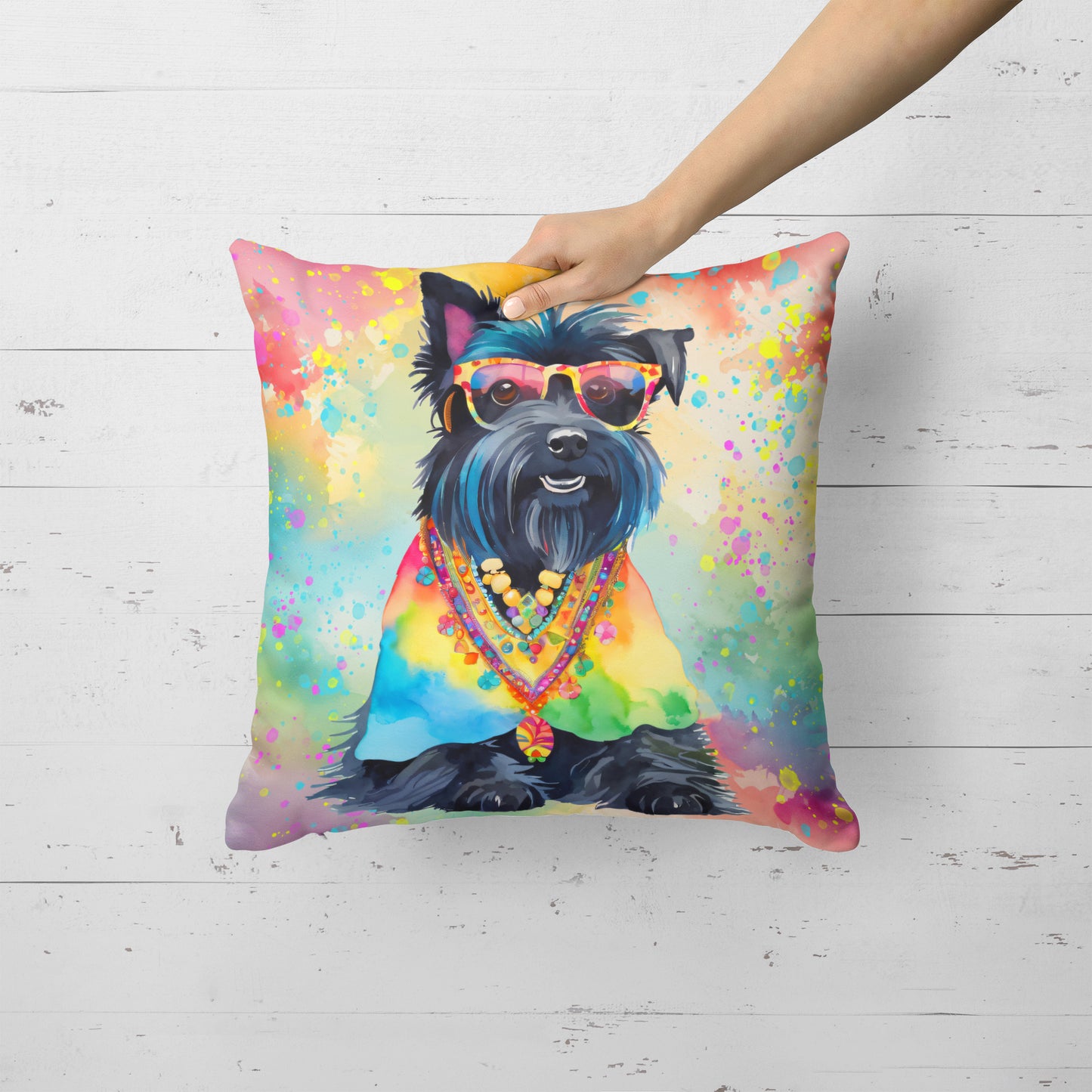 Scottish Terrier Hippie Dawg Throw Pillow