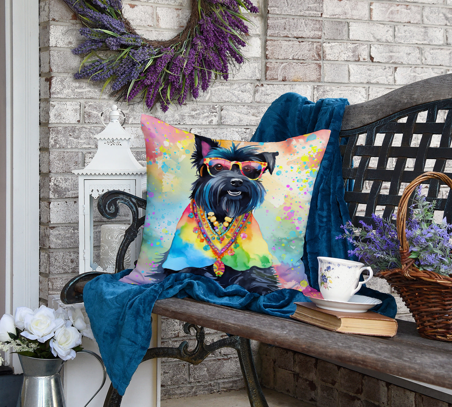 Scottish Terrier Hippie Dawg Throw Pillow