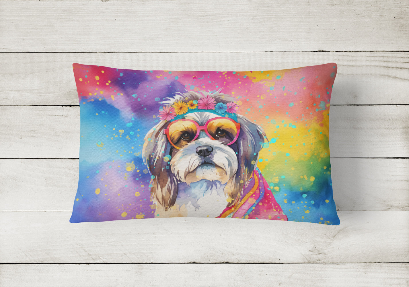 Shih Tzu Hippie Dawg Throw Pillow