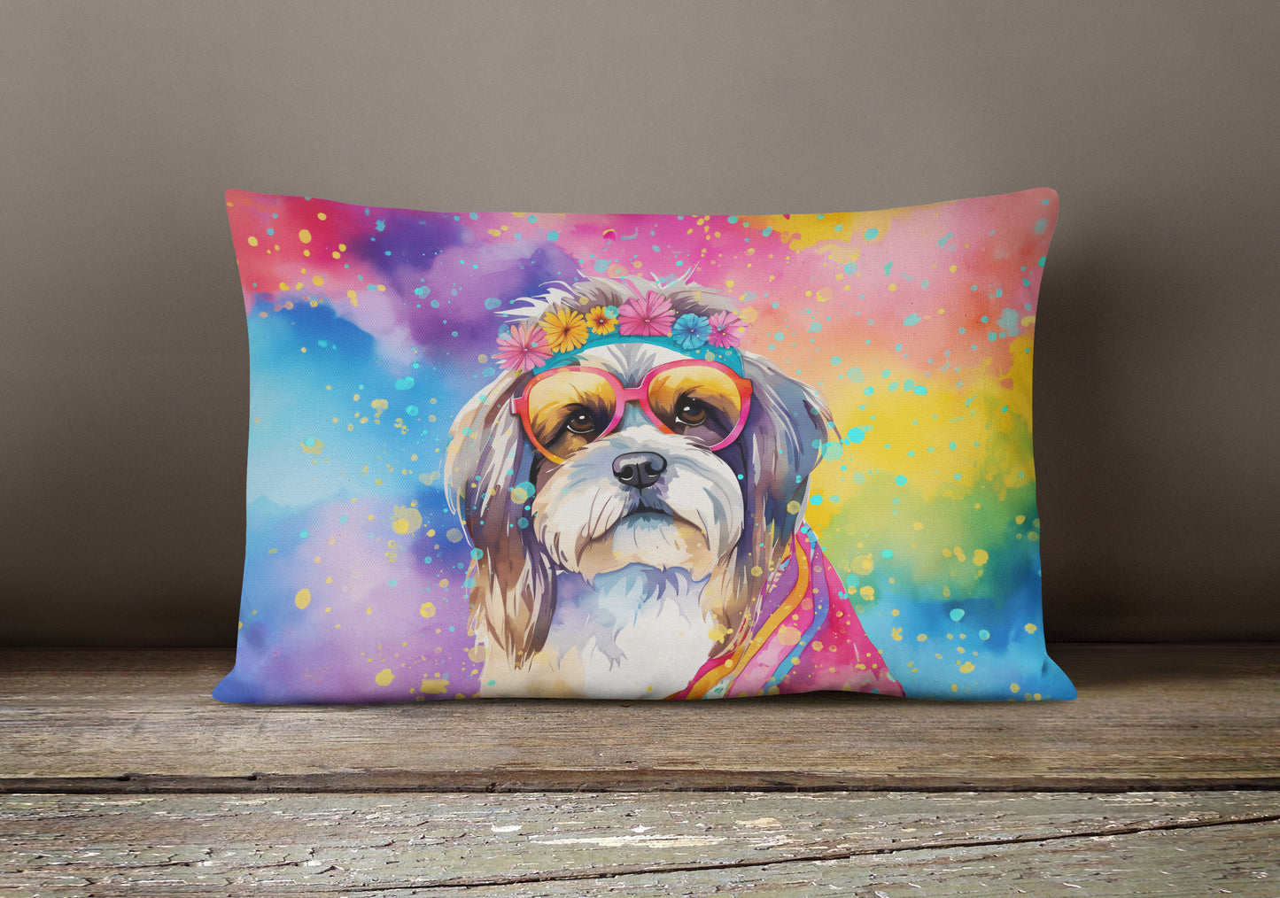 Shih Tzu Hippie Dawg Throw Pillow