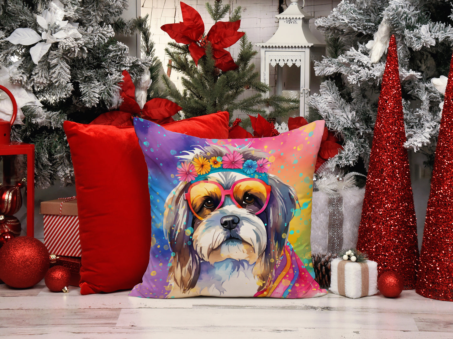 Shih Tzu Hippie Dawg Throw Pillow