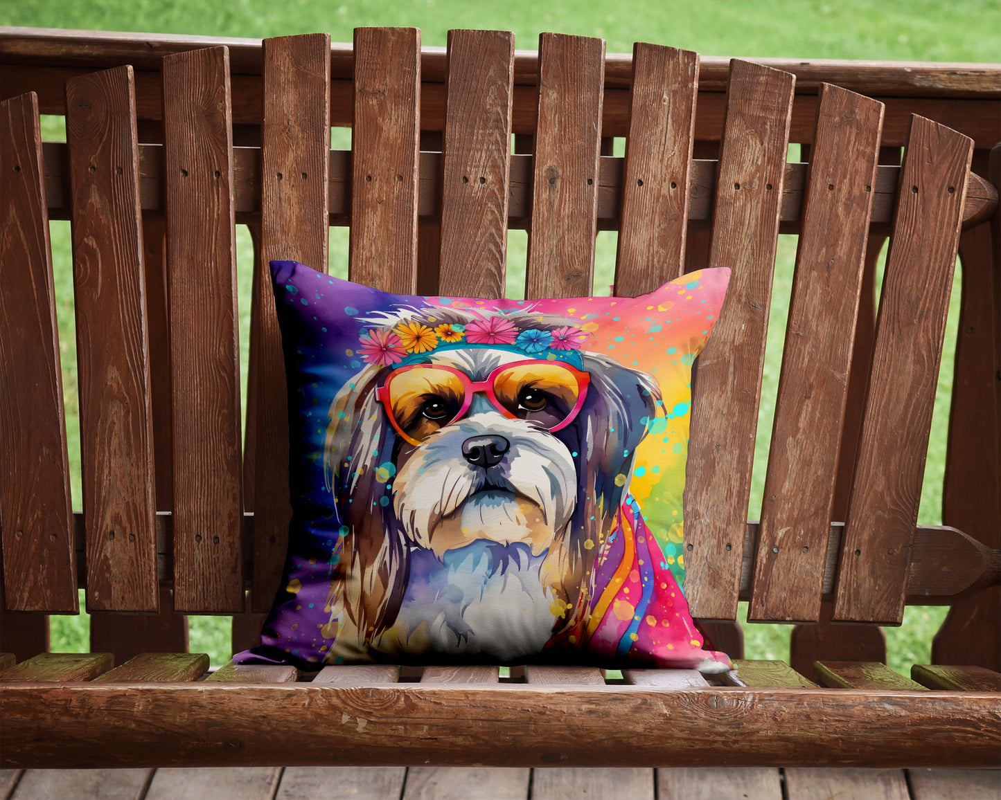 Shih Tzu Hippie Dawg Throw Pillow