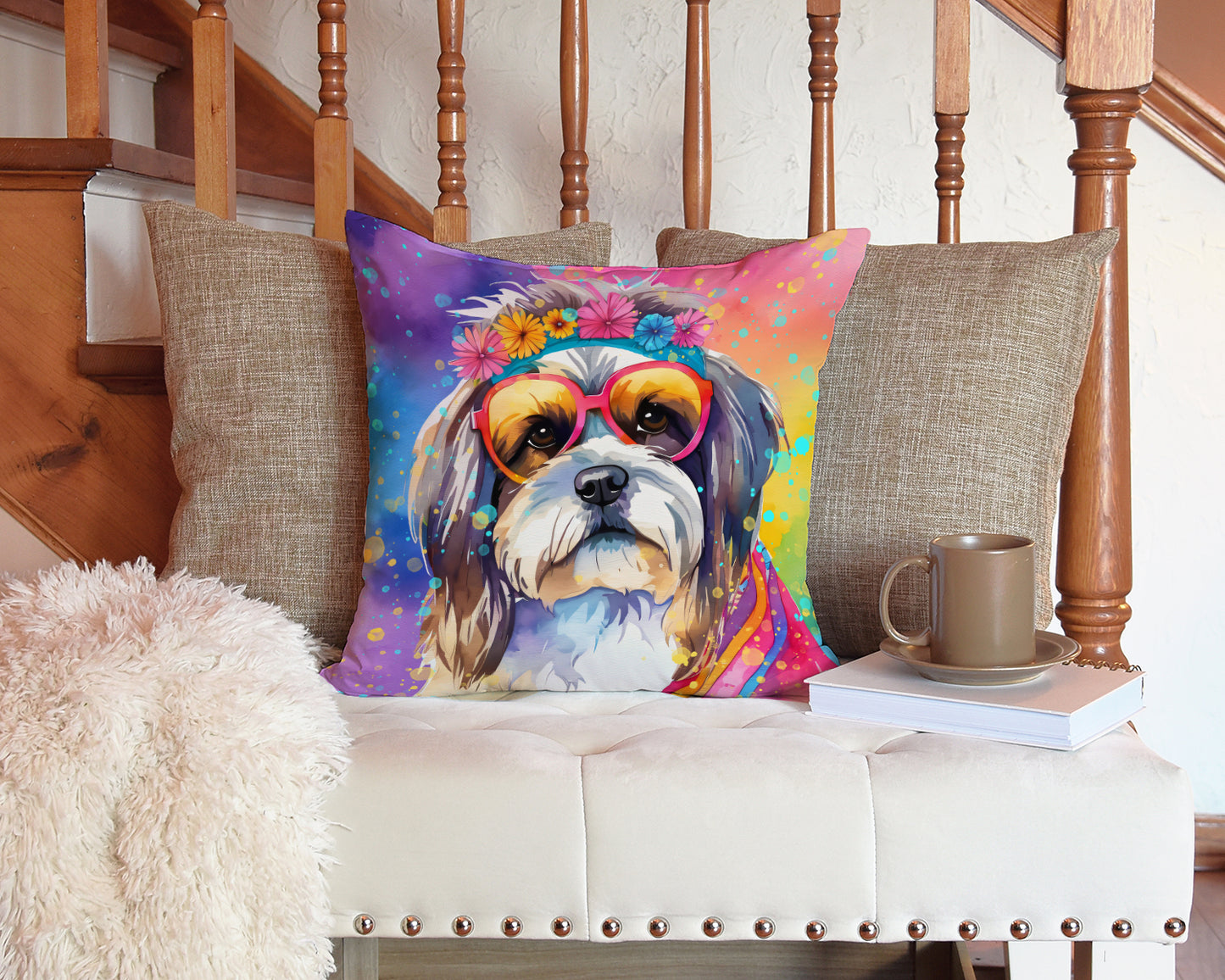 Shih Tzu Hippie Dawg Throw Pillow