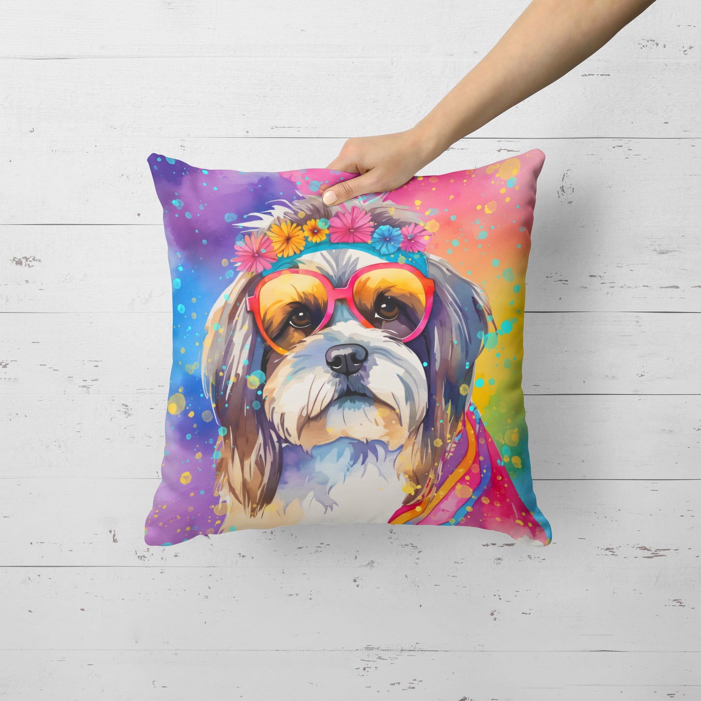 Shih Tzu Hippie Dawg Throw Pillow