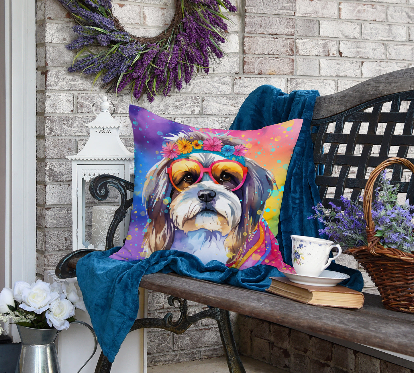 Shih Tzu Hippie Dawg Throw Pillow