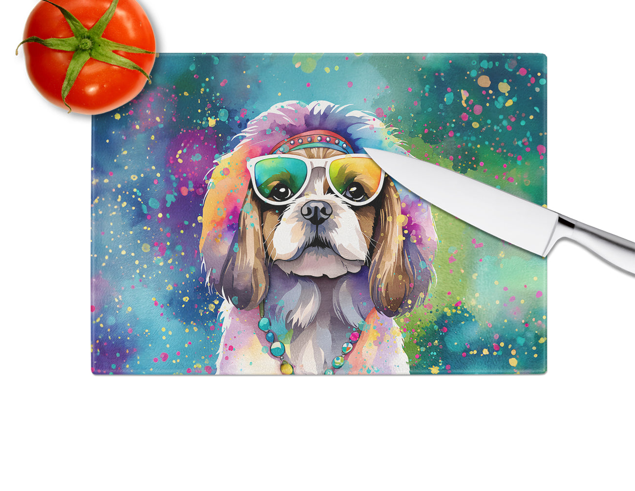 Shih Tzu Hippie Dawg Glass Cutting Board