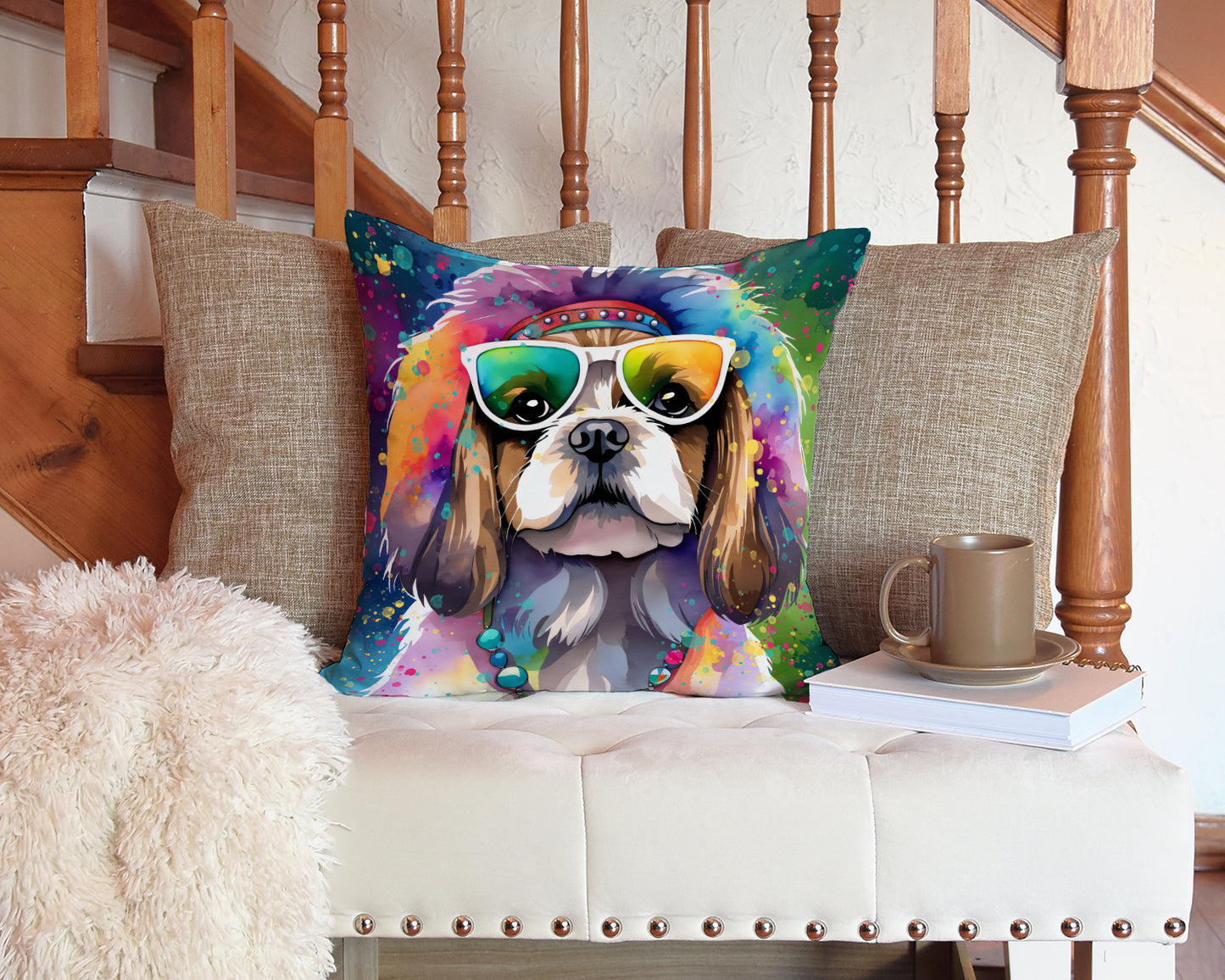 Shih Tzu Hippie Dawg Throw Pillow