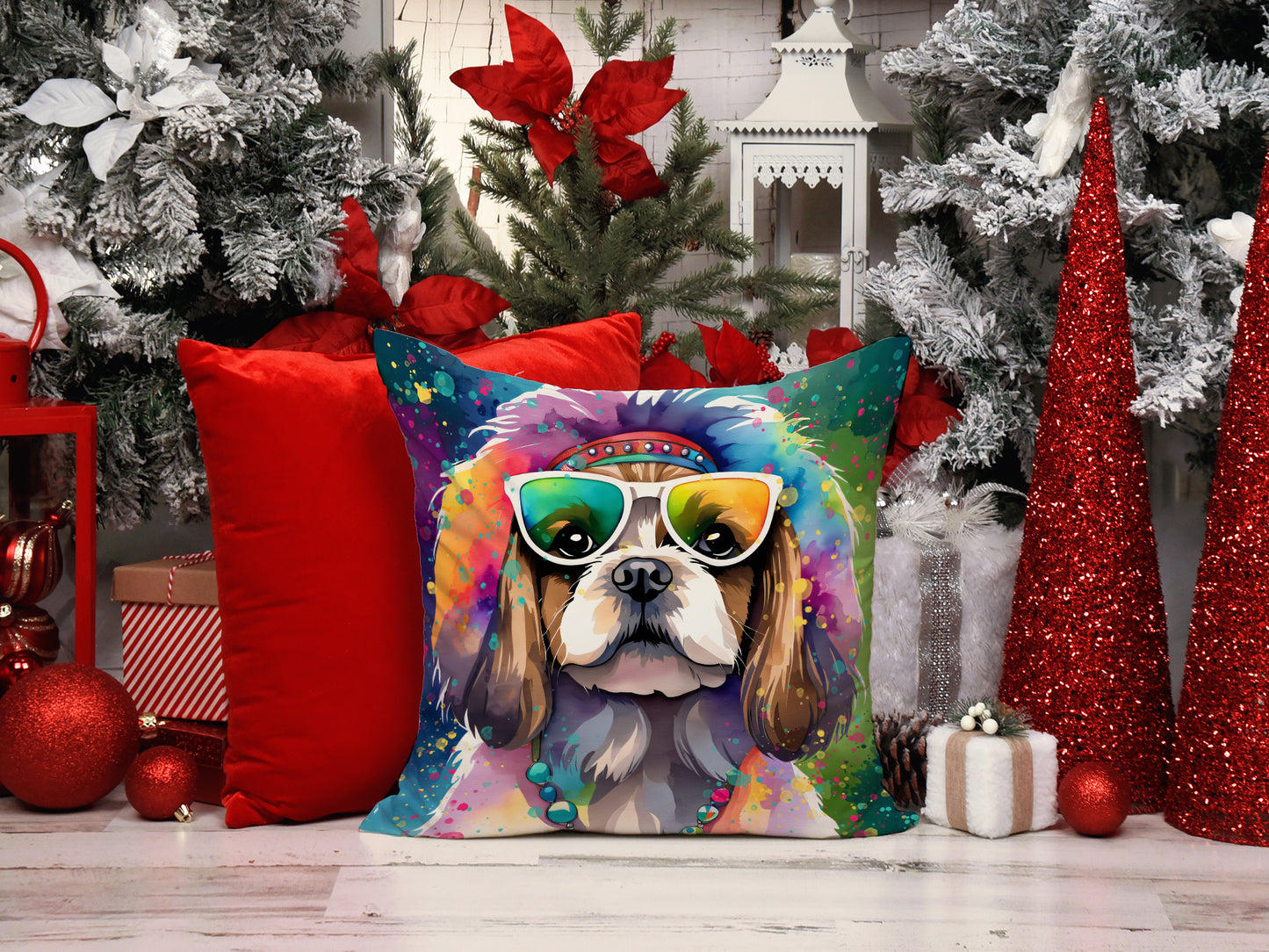 Shih Tzu Hippie Dawg Throw Pillow