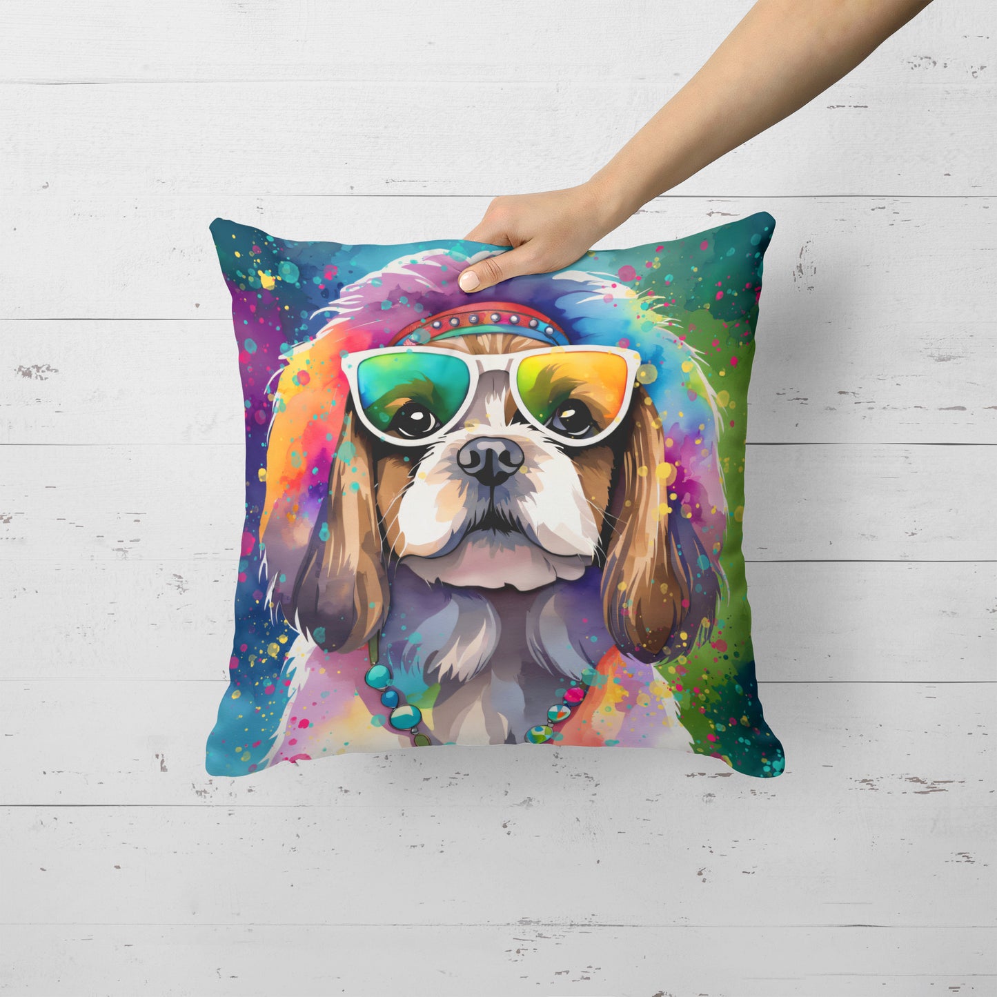 Shih Tzu Hippie Dawg Throw Pillow